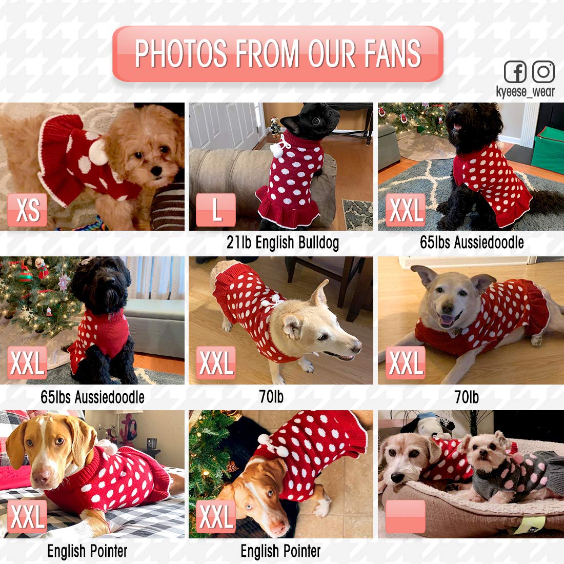 Kyeese Christmas Dog Sweater Dress With Leash Hole Polka Dot Turtleneck Dogs Sweaters Red Knit Pullover With Pom Pom Ball