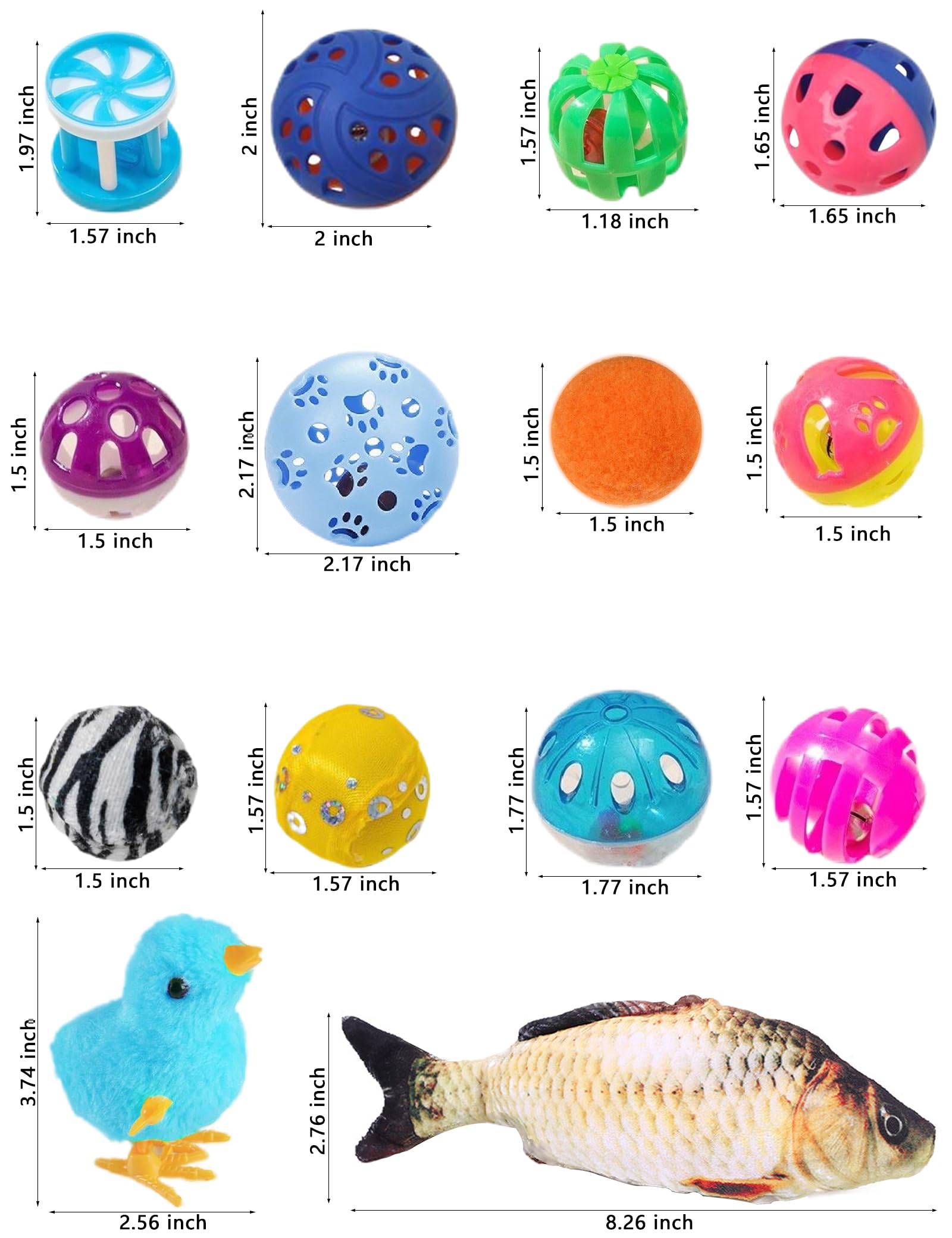 Heuhai 19 Pcs Cat Toys Variety Pack For Indoor Cats And Kittens, Fuzzy Balls, Jingle Bells, Wind-Up Chick, Catnip Fish, And More