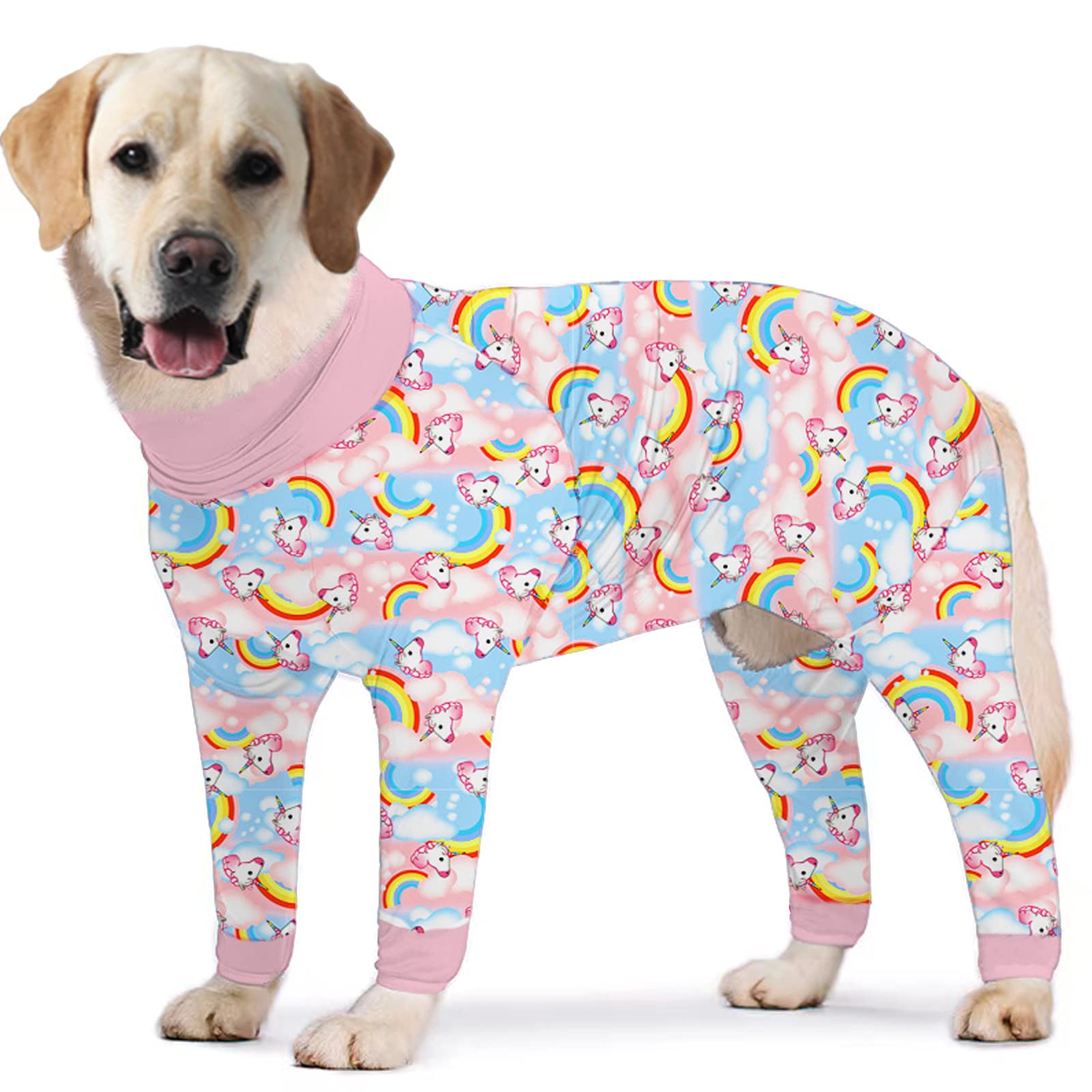 Pripre Unicorn Printed Long Sleeve Shirts Soft Pajamas Onesie Jumpsuit For Large Dogs - Prevent Licking & Shedding (Pink, 2Xl)