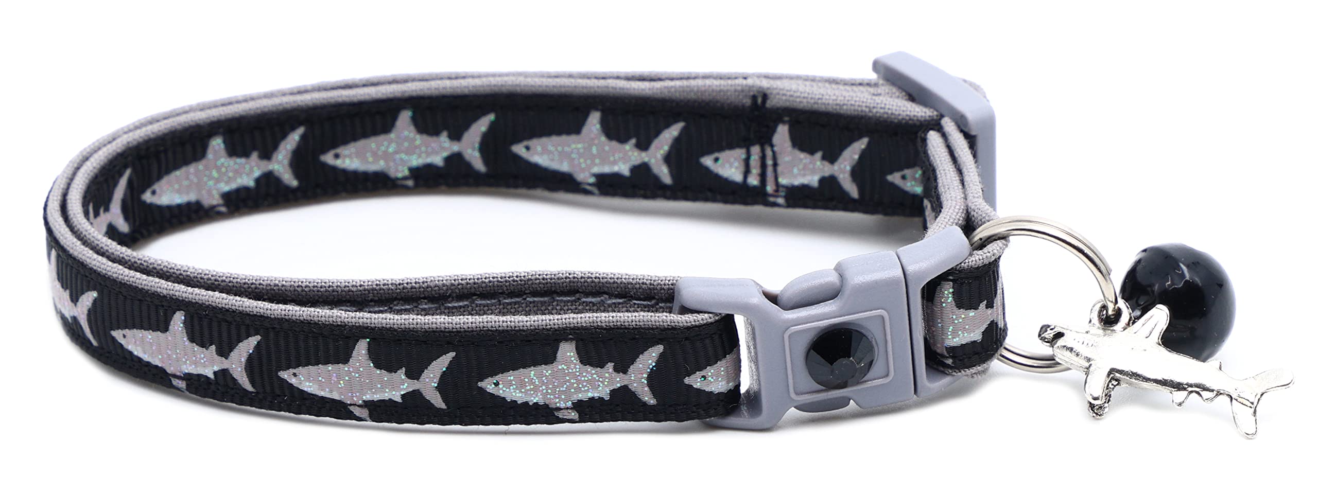 Great White Shark Cat Collar - Safety - Breakaway - Charm And Bell - Pugs2Persians (Large(10Lbs & Up), Black)