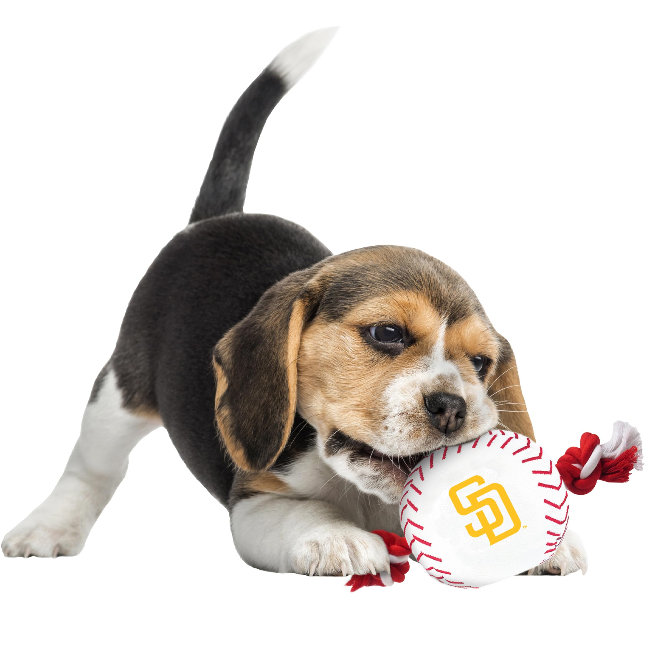 Mlb San Diego Padres Baseball Rope Toy For Dogs & Cats. Tough Nylon, Sporty Baseball Design, Heavy-Duty Ropes With Inner Squeake