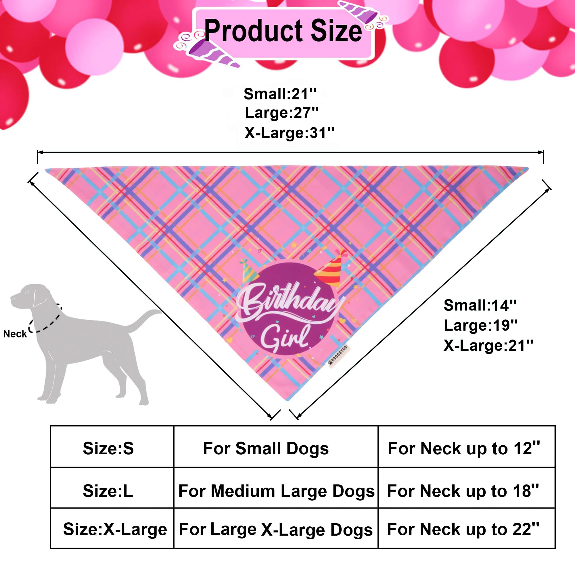 Adoggygo Dog Birthday Party Supplies, Pink Birthday Girl Pet Bandana Hat Bowtie Set For Large And Extra Large Dogs (X-Large)