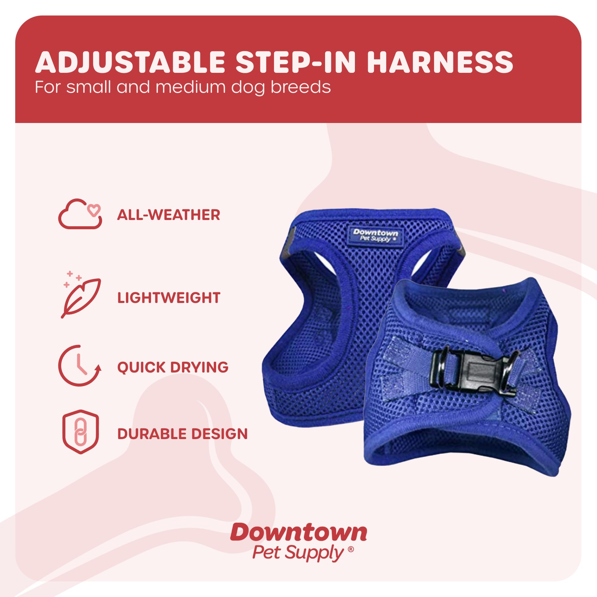 Downtown Pet Supply Step In Dog Harness No Pull, X-Large, Blue - Adjustable Harness With Padded Mesh Fabric And Reflective Trim