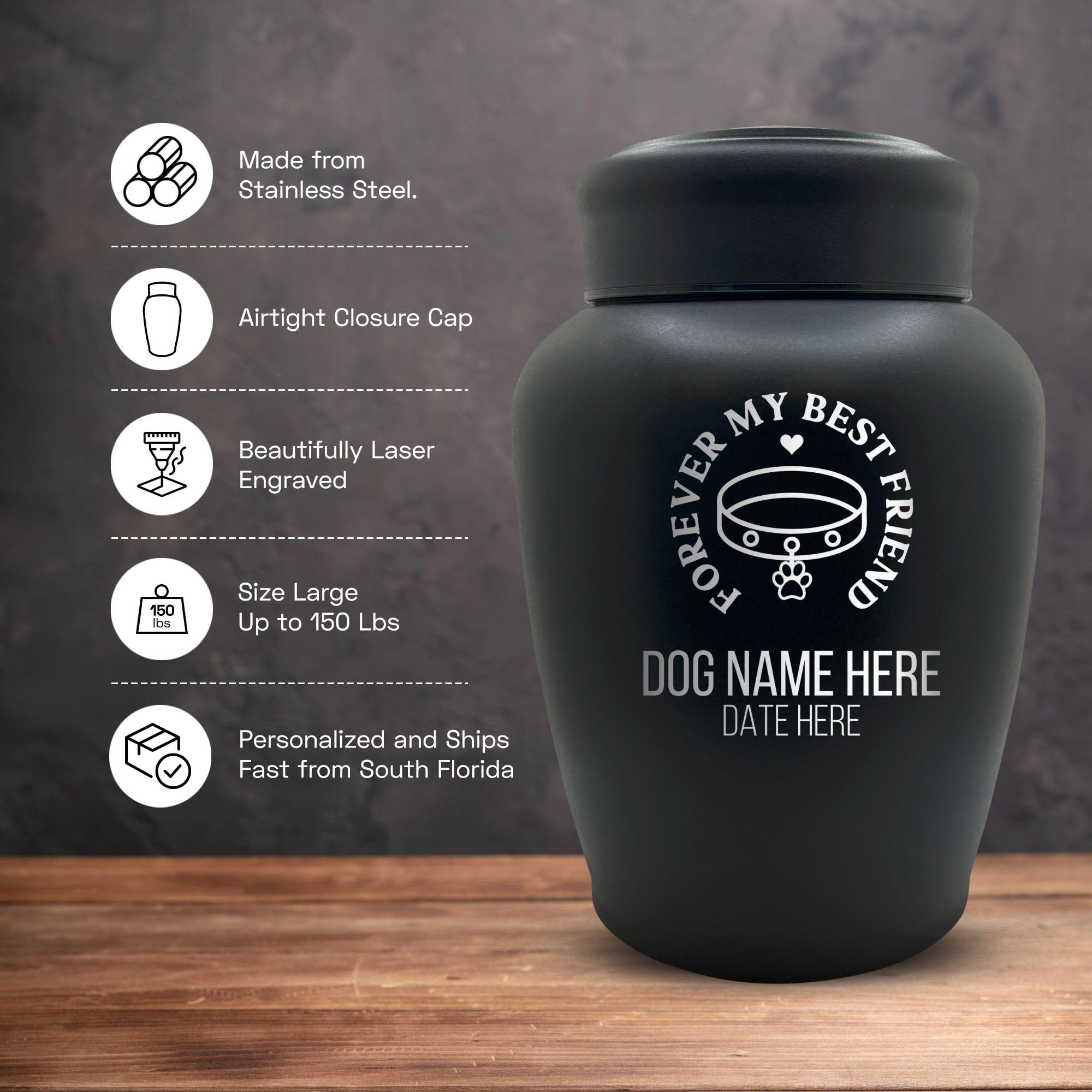 Personalized Custom Dog Urn Engraved Dog Name And Date - Stainless Steel Large Cremation Urns For Dogs Ashes With Airtight Closu