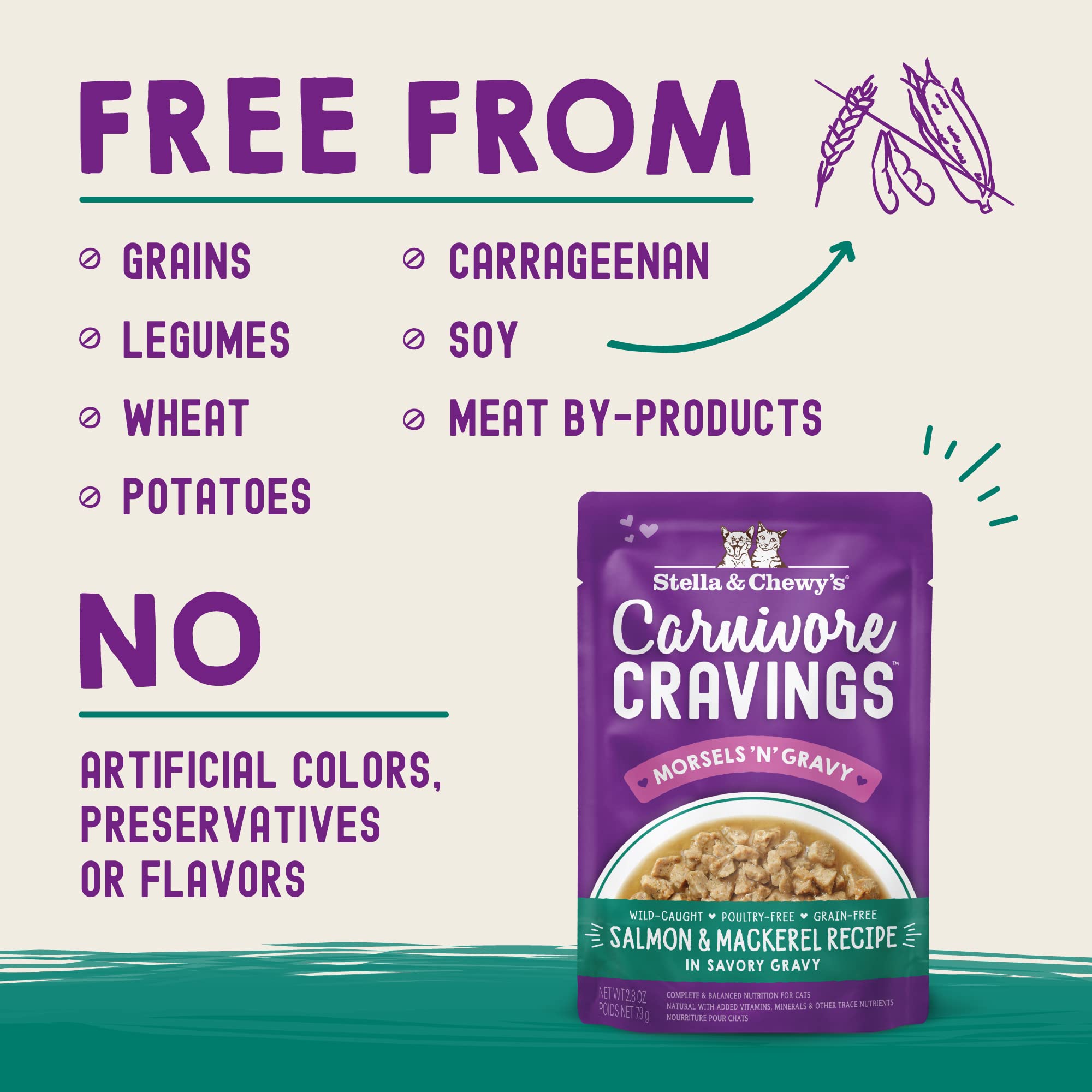 Stella & Chewys Carnivore Cravings Morsels & Gravy Salmon & Mackerel Recipe Wet Cat Food Pouches - (2.8 Ounce Pouch, Case of 24