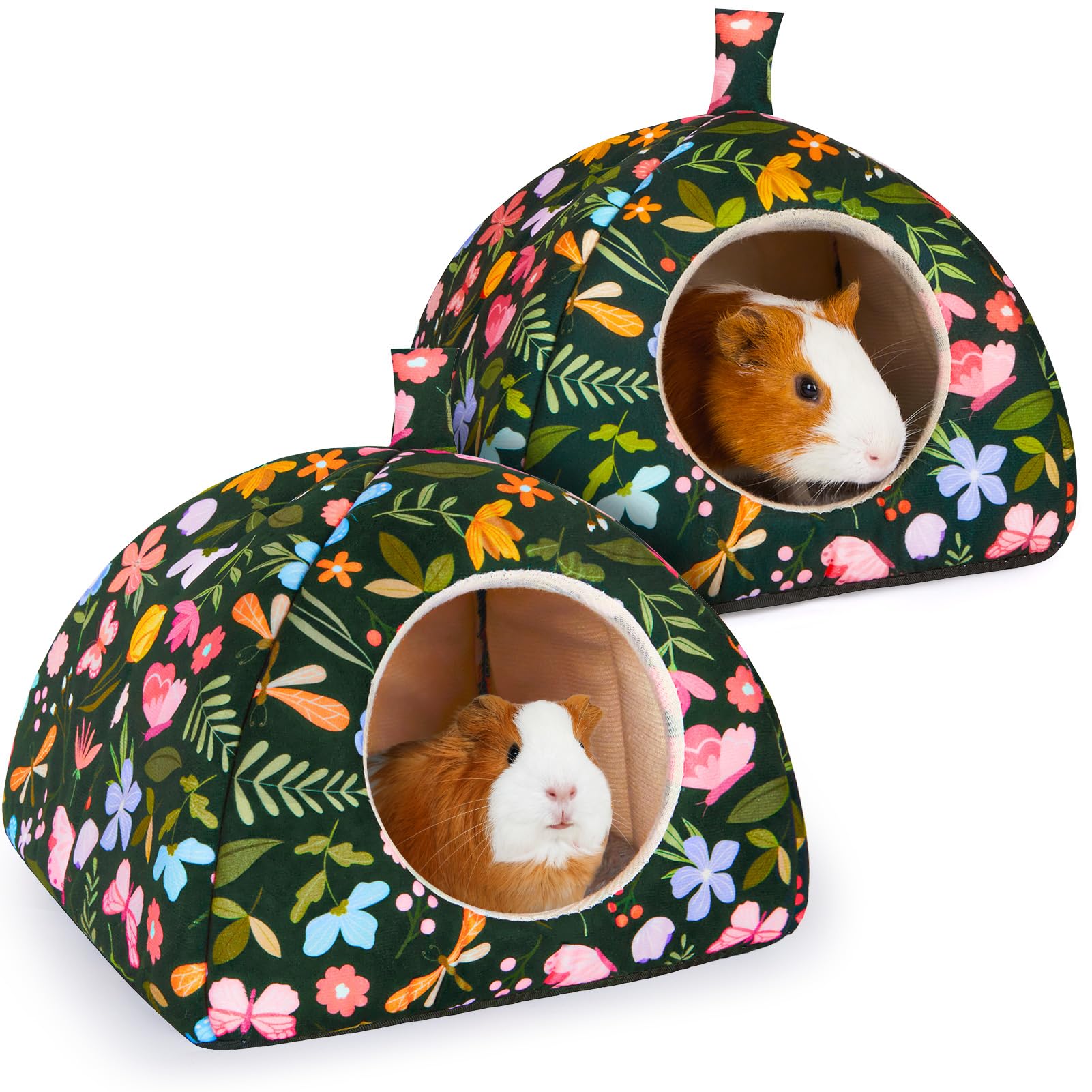 Glittme Guinea Pig Hideout 2Pack Guinea Pig Bed with Soft Pads Washable Guinea Pig House with Non-Slip Bottom Rabbit Hideout for