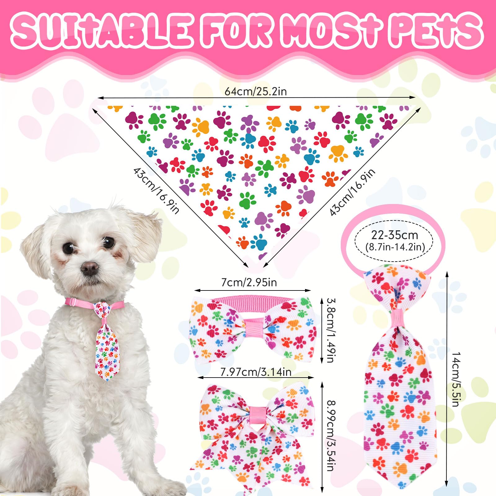 Reginary 120 Pcs Paw Bone Print Dog Bandanas Bulk Dog Bows Set Bow Ties Cat Scarf Colorful Washable Triangle Pet Kerchief Cute B