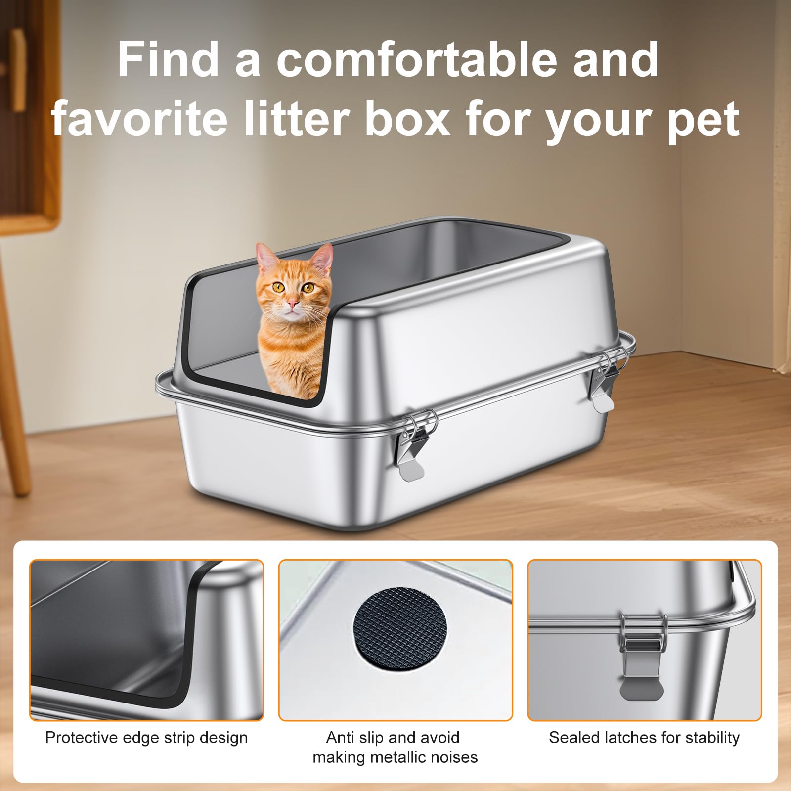 12'' Deep Stainless Steel Cat Litter Box With Lid,Xl Enclosed Cat Litter Box,Metal Litter Box Easy To Clean,Non-Stick Kitty Litt