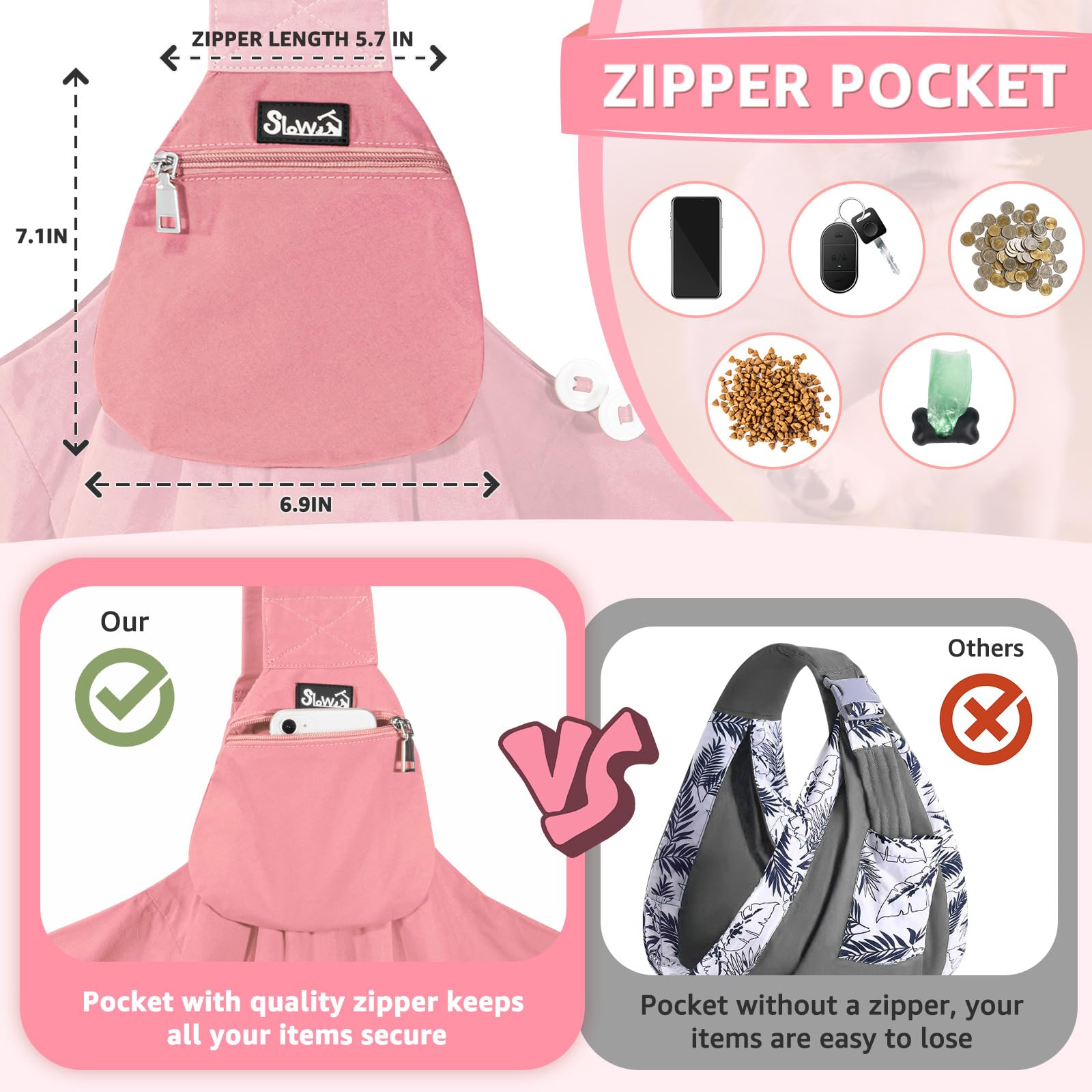 Slowton Dog Carrier Sling - Thick Padded Shoulder Strap Adjustable Dog Carriers For Small Dogs, Puppy Carrier Purse For Pet Cat