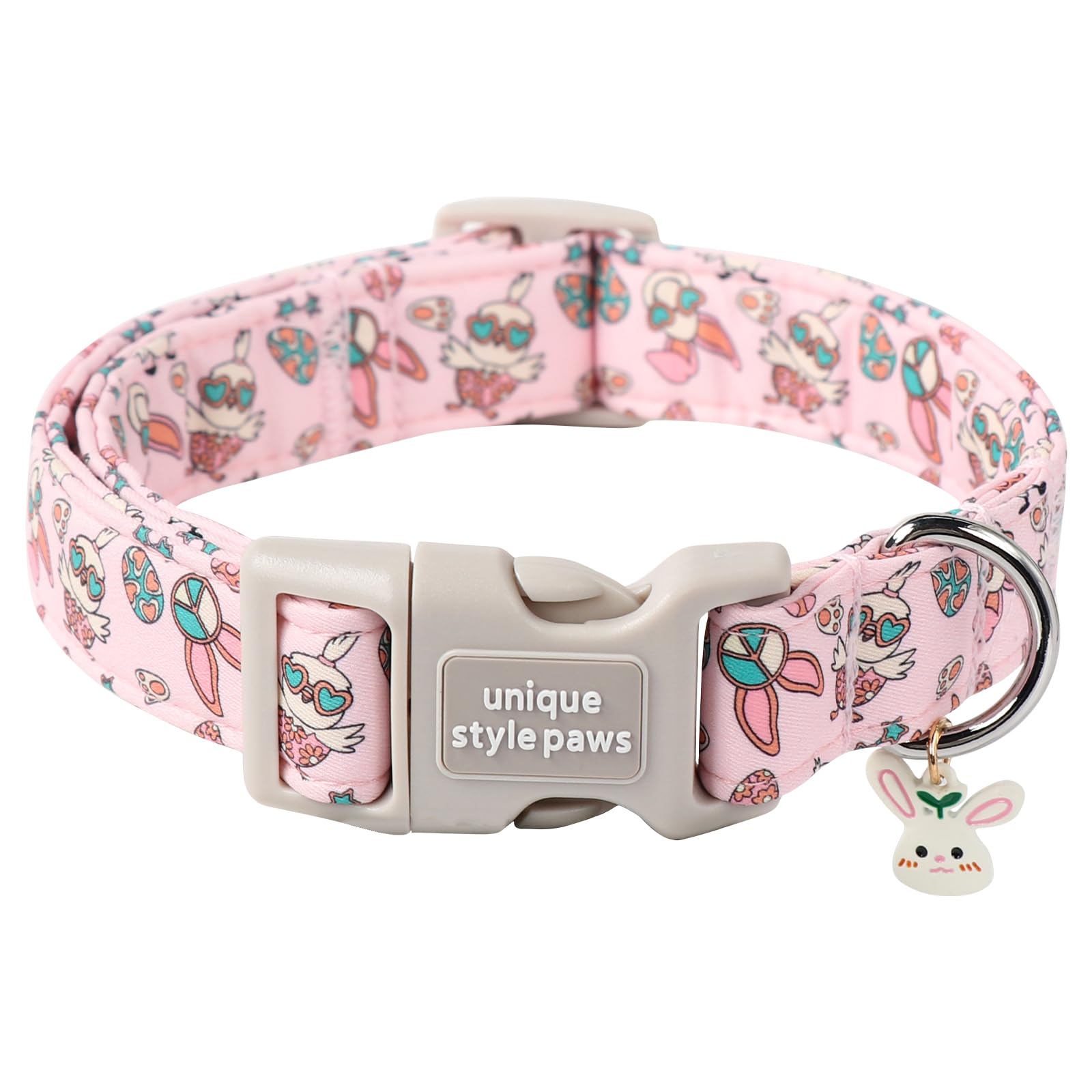 Unique Style Paws Easter Dog Collar,Pink Bunny Egg Dog Collar Cotton Easter Puppy Collar Colorful Egg Rabbit Dog Collar Adjustab