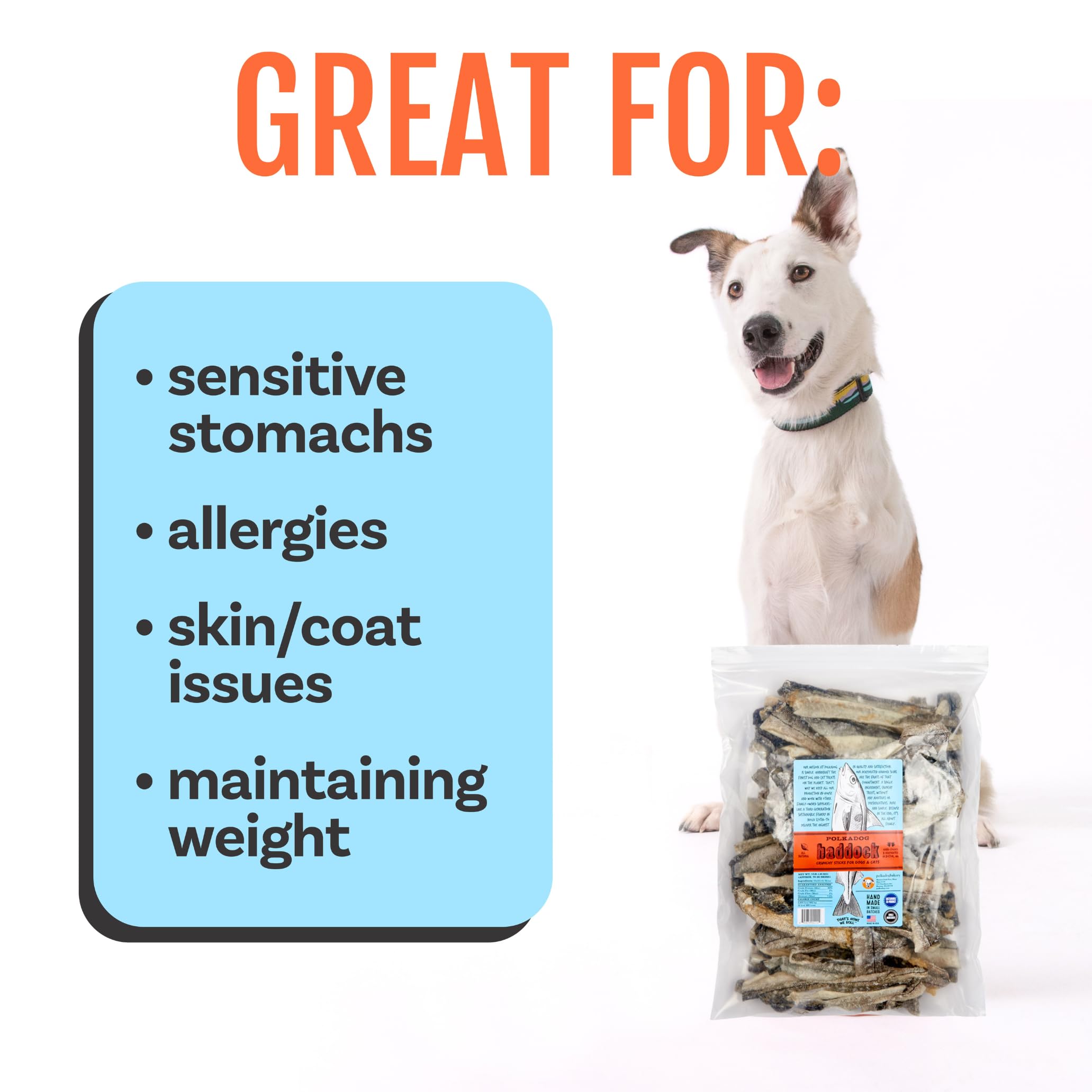 Polkadog Crunchy Haddock Skins Dog Treats - Single-Ingredient, Omega-3 Rich, All-Natural Pet Snack - Locally-Caught, Sustainable