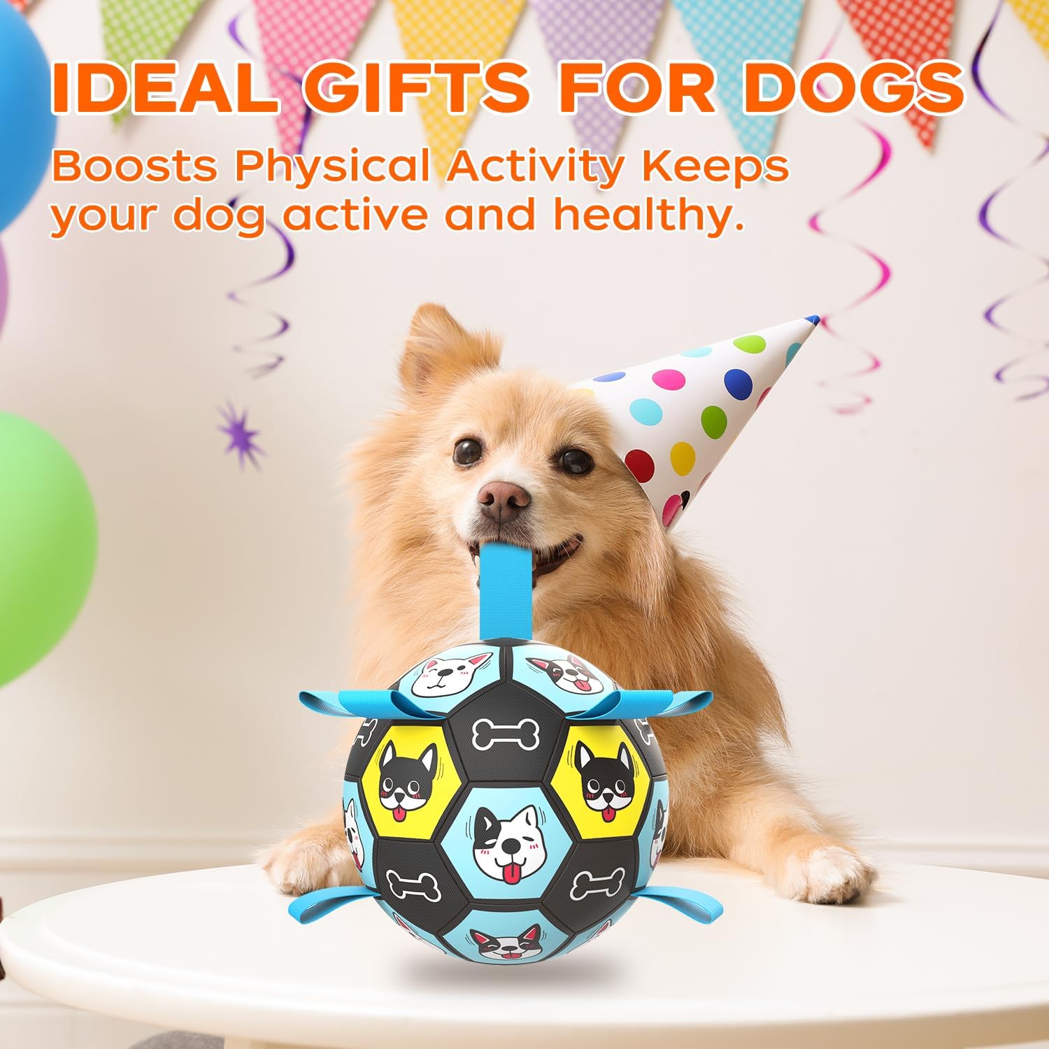 Zestpulse 7' Dog Toy Soccer Ball With Straps, Herding Ball For Dogs, Outdoor Interactive Dog Toy, Dog Fetch Toy, Ideal For Medi
