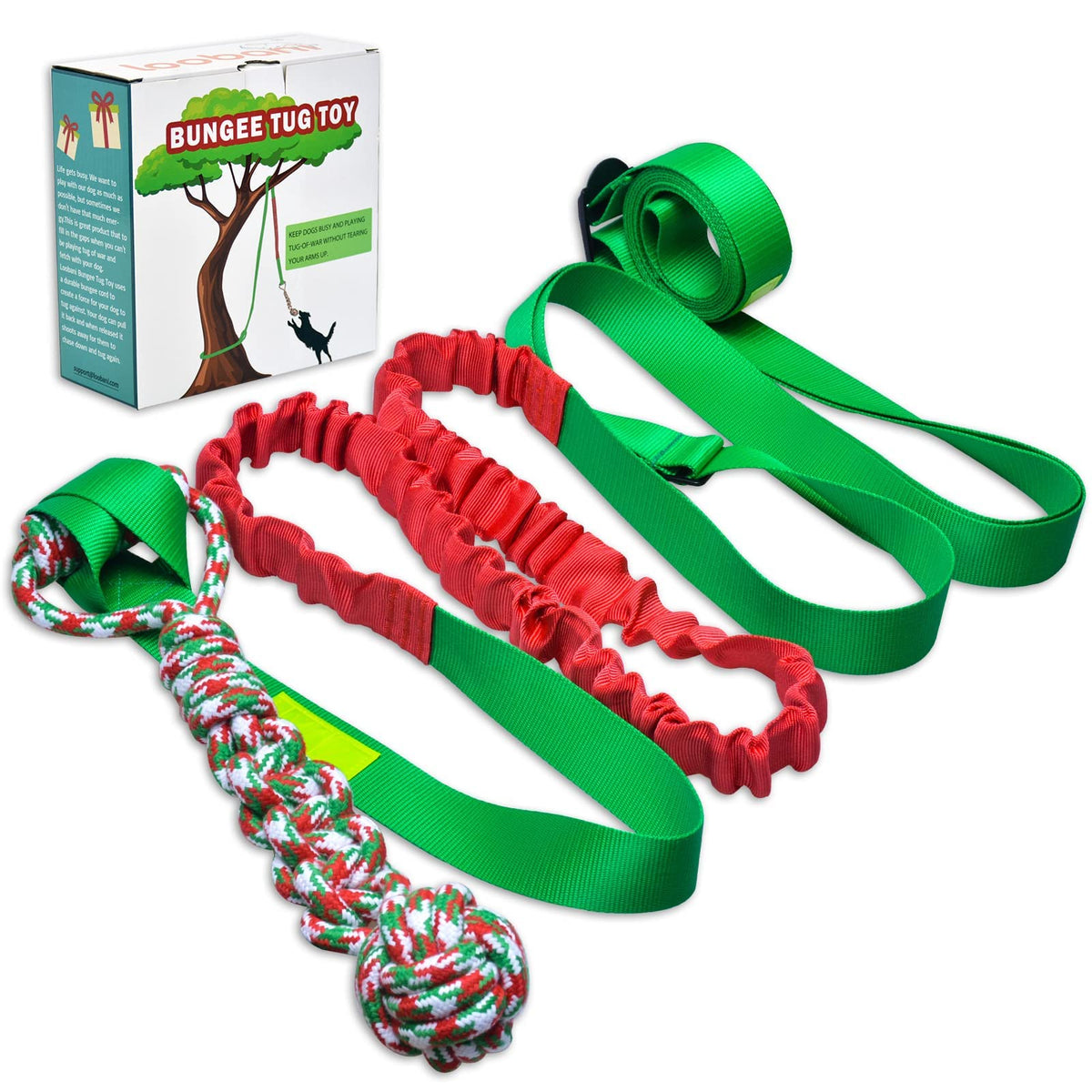 Loobani Outdoor Bungee Tug Toy, Dog Toy Hanging From Tree For Small To Large Dogs, Interactive Exercise Play Rope Cord & Tether 