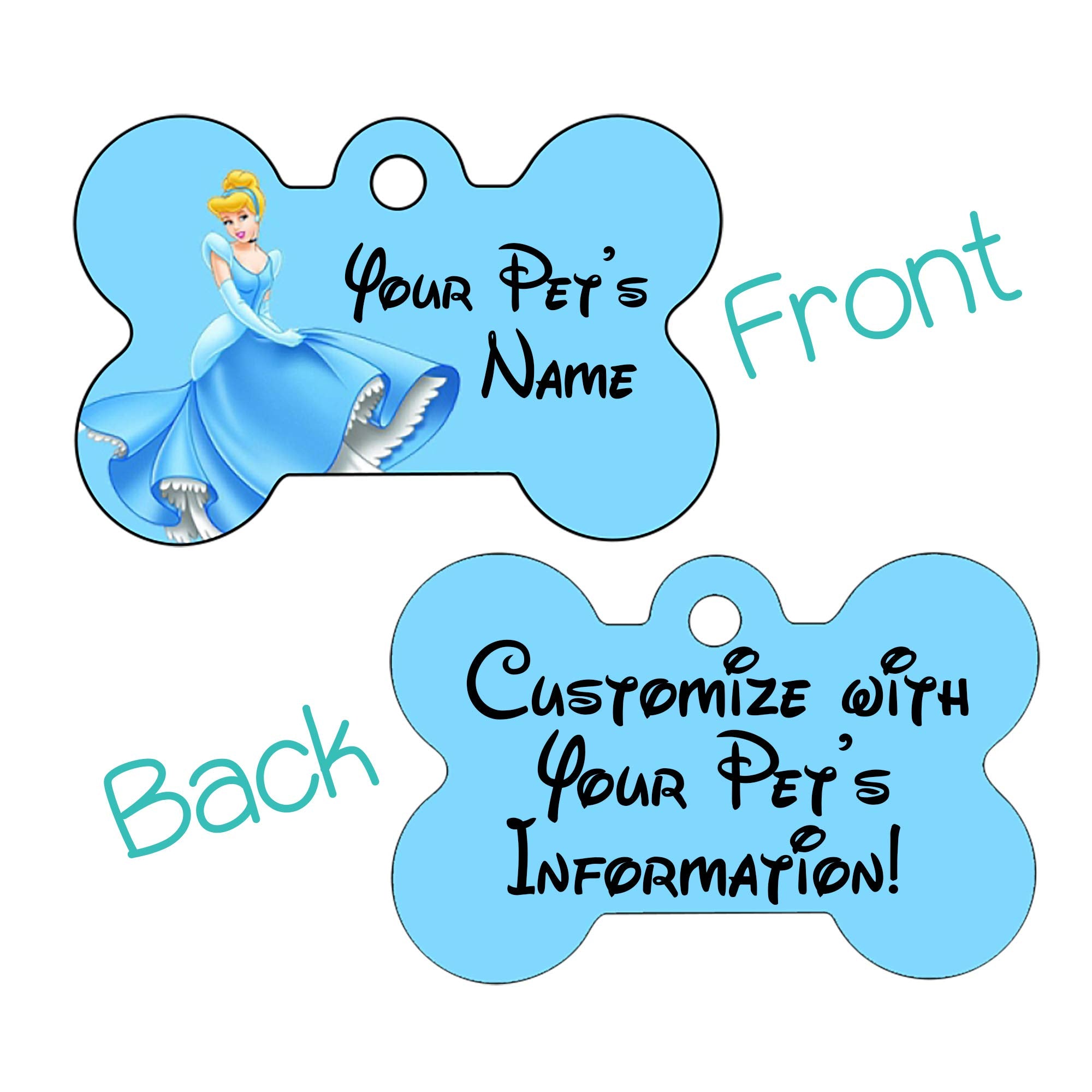 Custom Double Sided Pet Id Tags For Dogs & Cats Personalized For Your Pet (Cinderella, Bone Shaped)