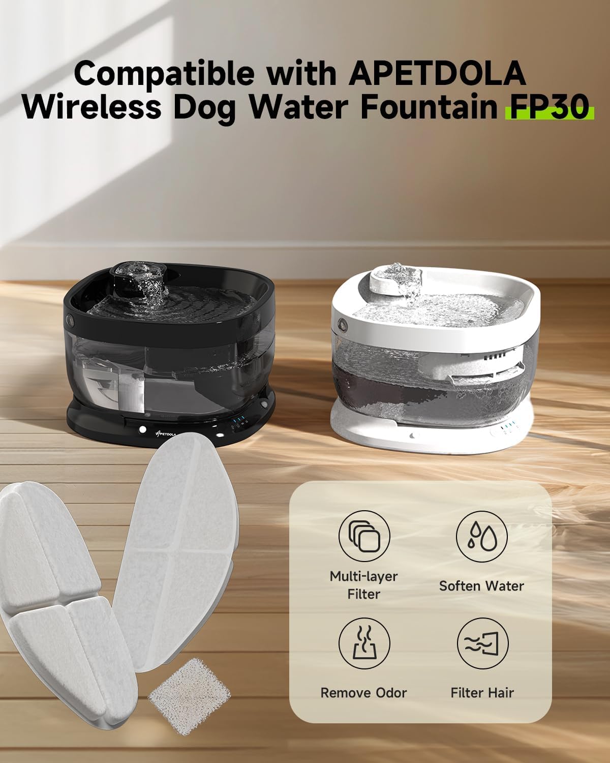 30Pcs Filter For Fp30 Wireless Dog Water Fountain, Replacement Filter For 7L Battery Operated Dog Water Dispenser With Motion Se