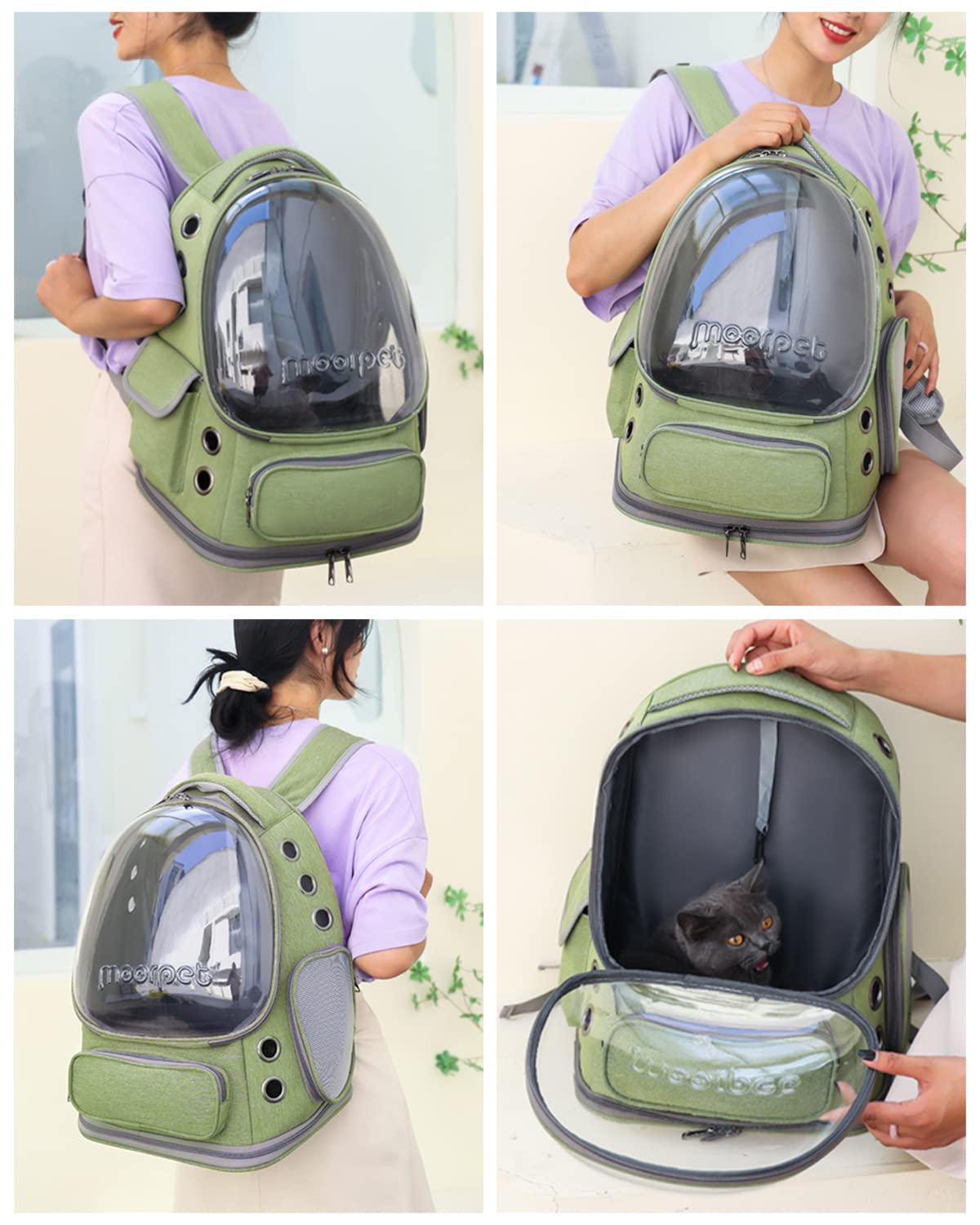 Cat Backpack Carrier, Breathable Cat Carrier Foldable Bubble Backpack For Kitty To Medium Cat Small Dog Up To 15Lbs Travel Hiking Transparent Pet Carrier