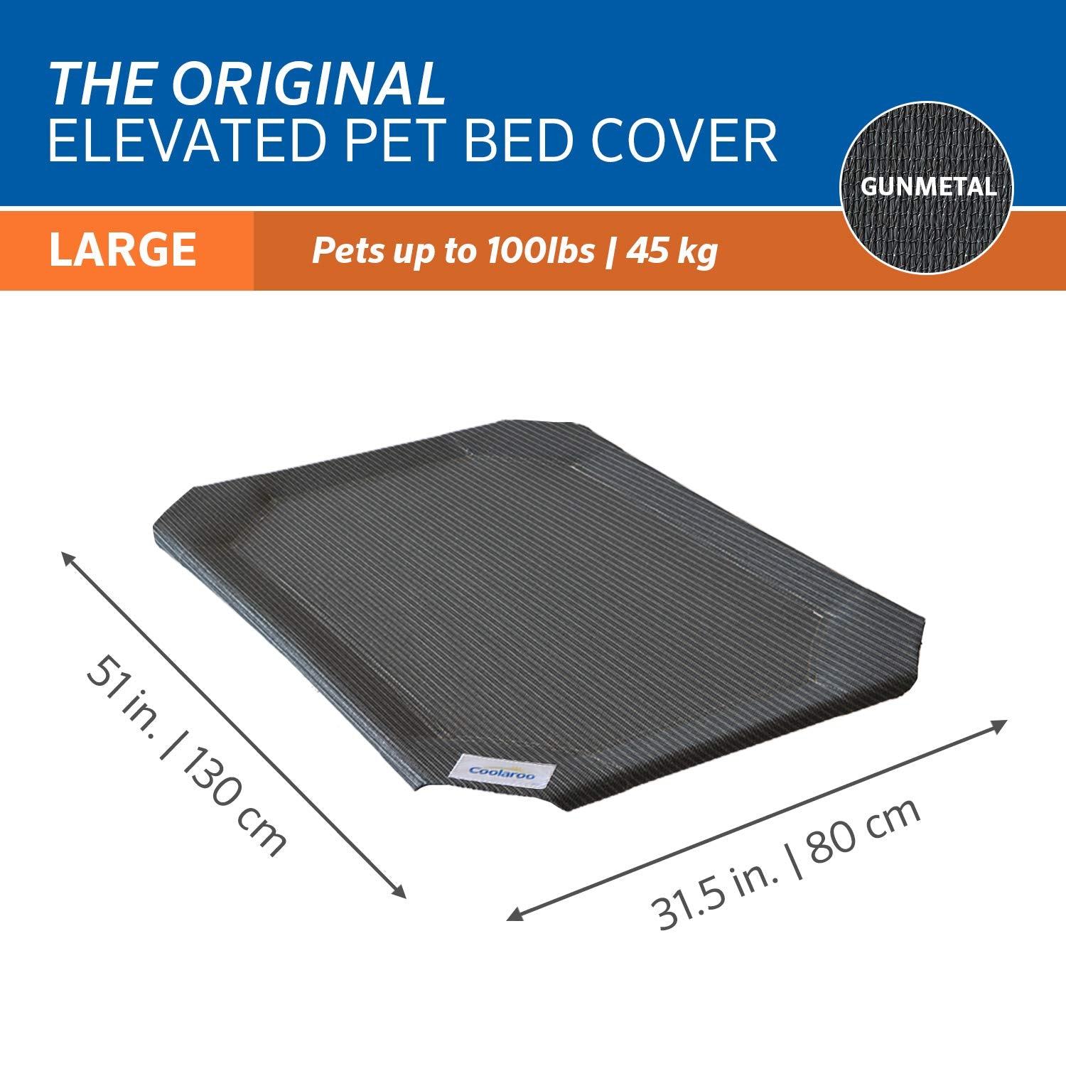 Coolaroo The Original Elevated Pet Bed Replacement Cover, Large Gunmetal , 51''L X 51''W X 0.3''Th