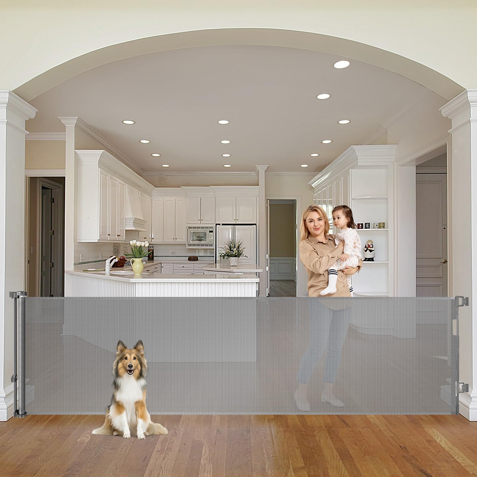 90 Inch Extra Long Baby Gate Retractable Dog Gate Outdoor Gates for Decks Indoor Child Gates for Wide Openings Extra Wide Retrac