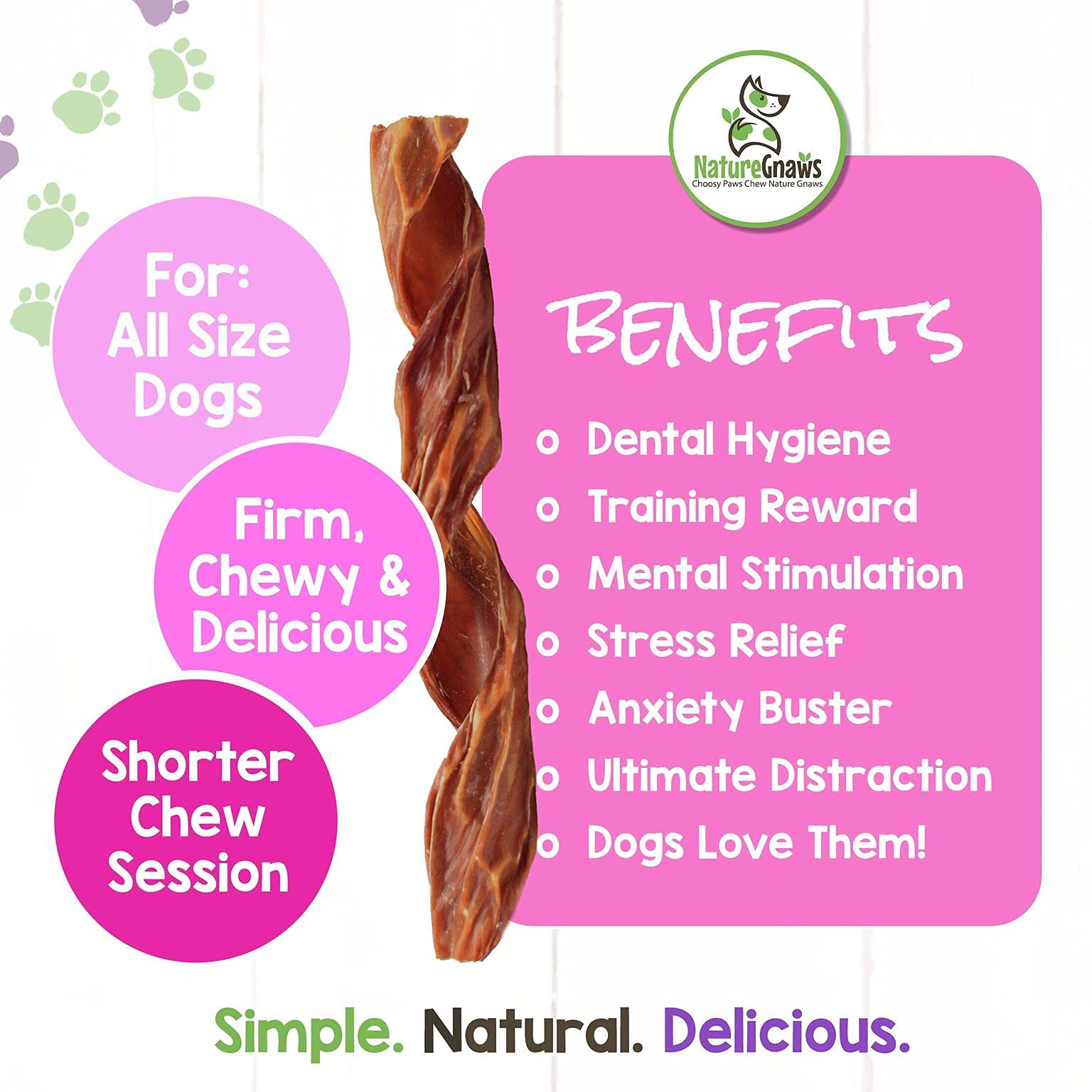Nature Gnaws - Beef Jerky Springs for Dogs - Premium Natural Beef Gullet Sticks - Simple Single Ingredient Tasty Dog Chew Treats