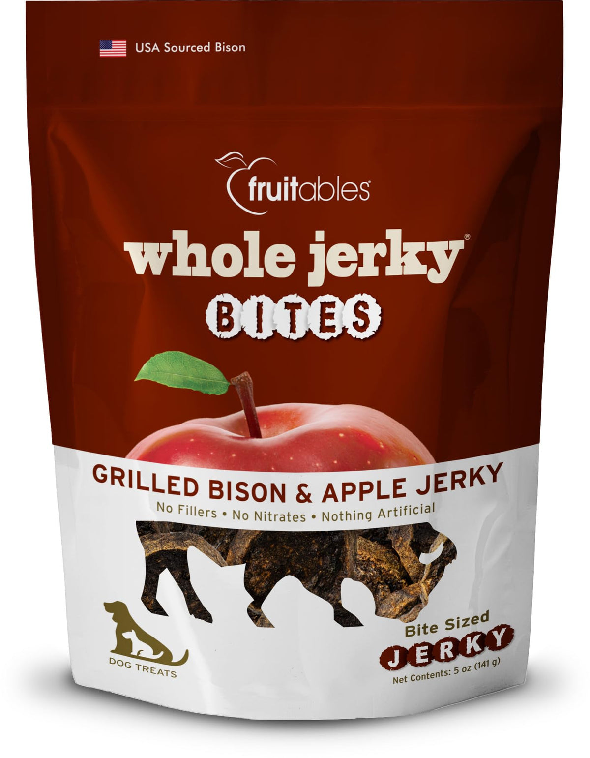 Fruitables Whole Jerky Dog Treats | Jerky Treats For Dogs | Gluten Free, Grain Free, Wheat Free | Made With Premium Meat And No Added Fillers | Grilled Bison And Apple | 5 Ounces