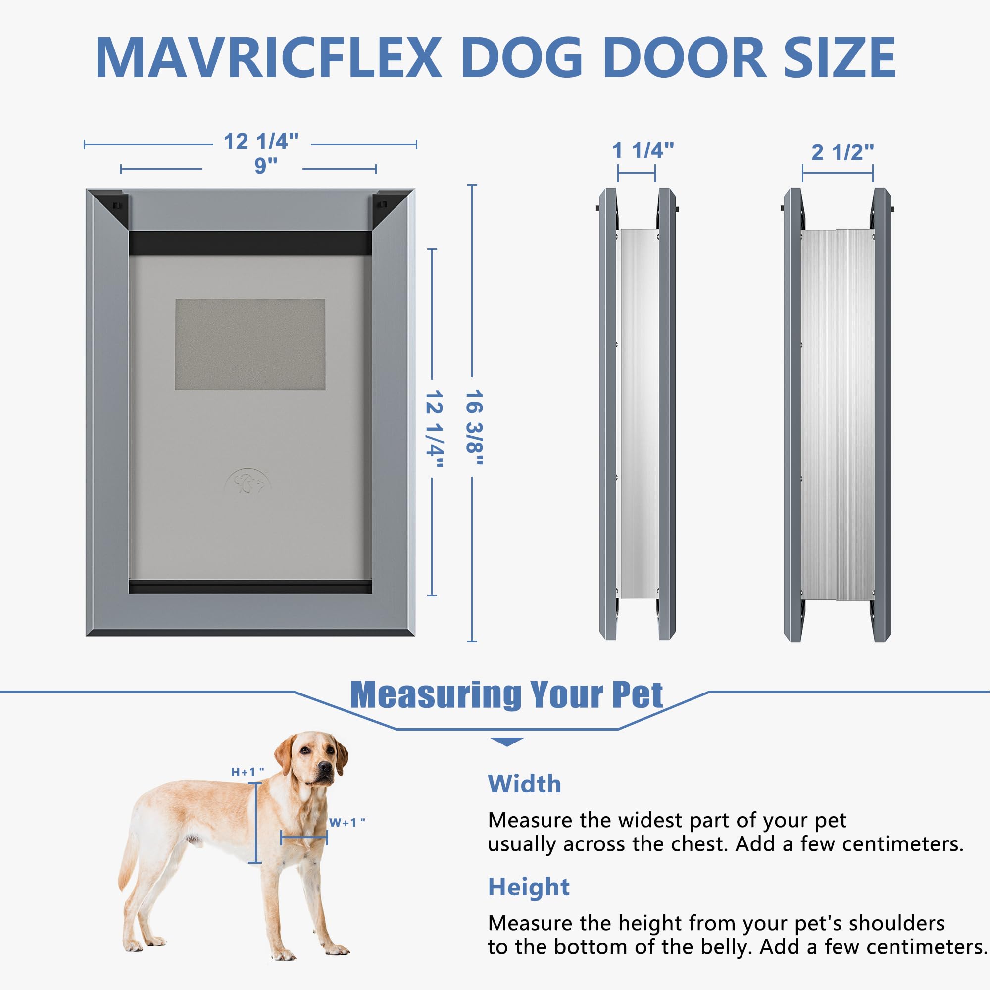 Mavricflex Heavy Duty Doggy Door With Sliding Lock Panel, Aluminum Large Dog Door With Magnetic Double Flaps Dog Door For Large