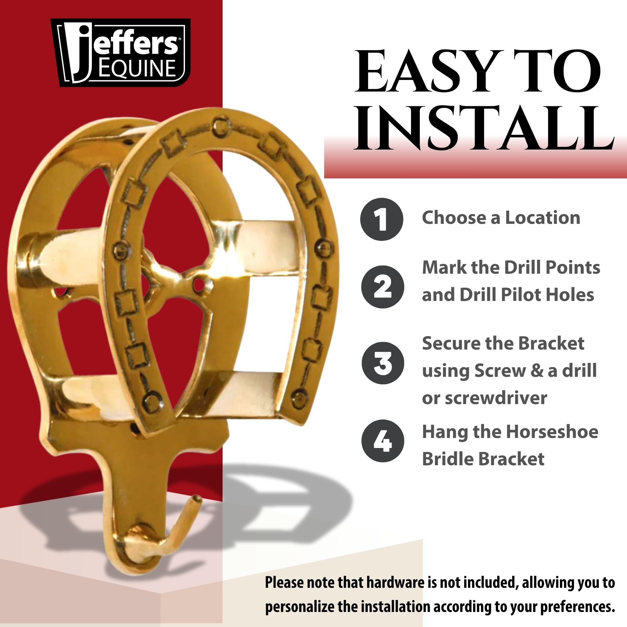 Jeffers Horseshoe Brass Bridle Bracket - Fancy Wall Bridle Holder & Blanket Rack For Tack Room Storage - Barn Accessories, Halte
