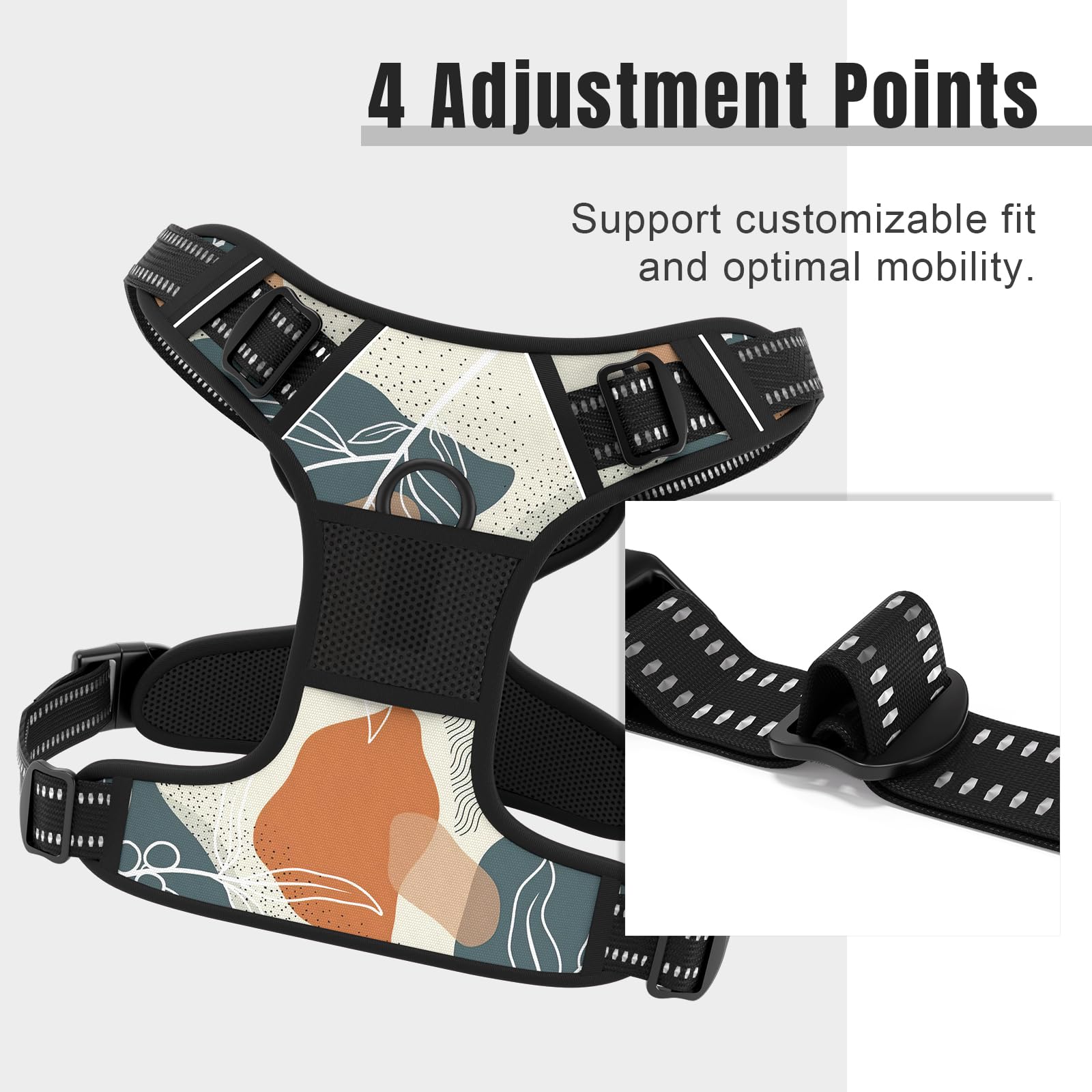 Rnivvi No Pull Dog Harness, Cute Boho Reflective Extra Small Sized Puppy Harness, Adjustable Soft Padded Vest for Small Dogs, Ca