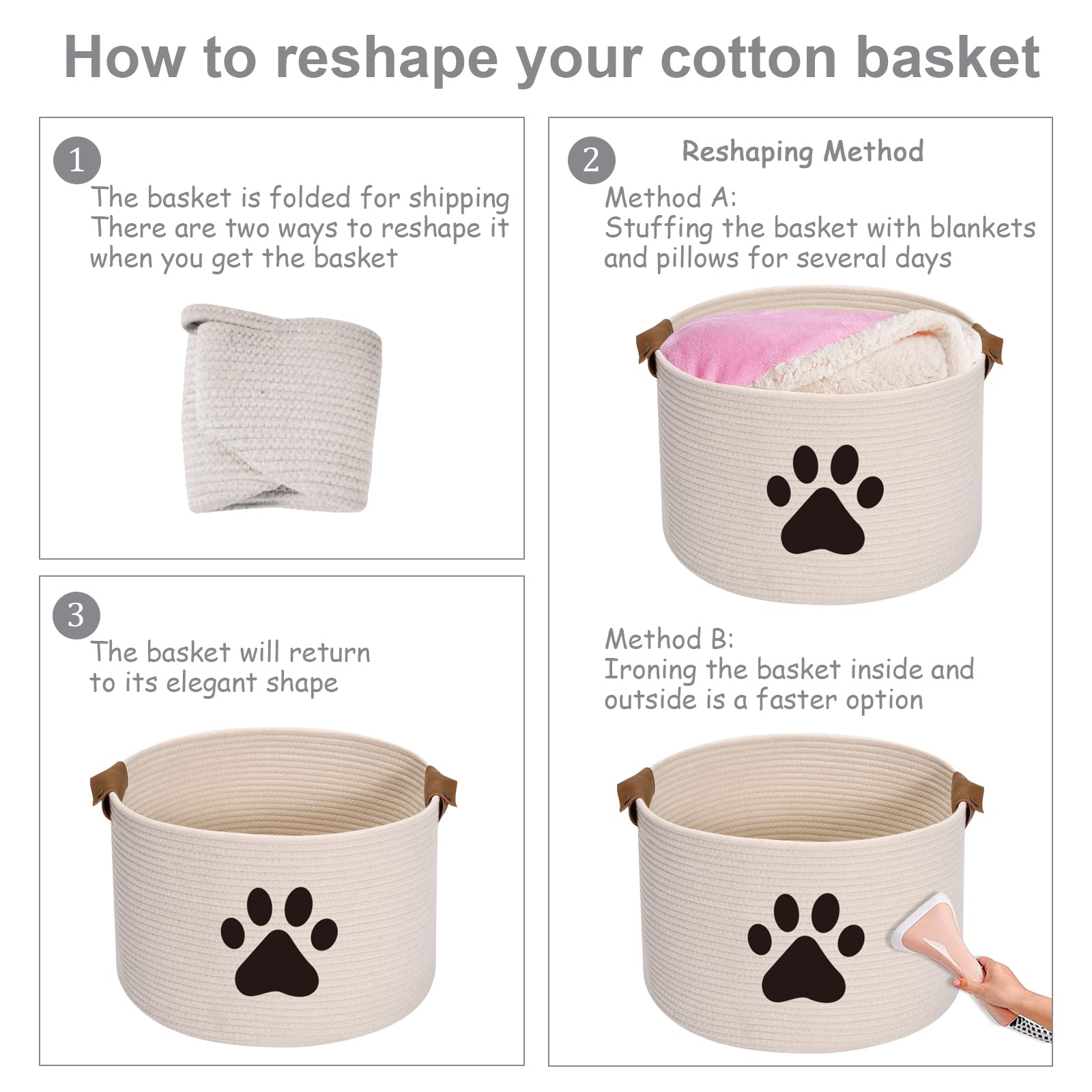 Morezi Dog Toy Bin Pet Cat Toy Box Baskets In Large Suff Storage - Perfect For Collect Toys, Grooming Stuff, Closthing, Diapers For Living Room, Playroom, Closet, Home - Beige