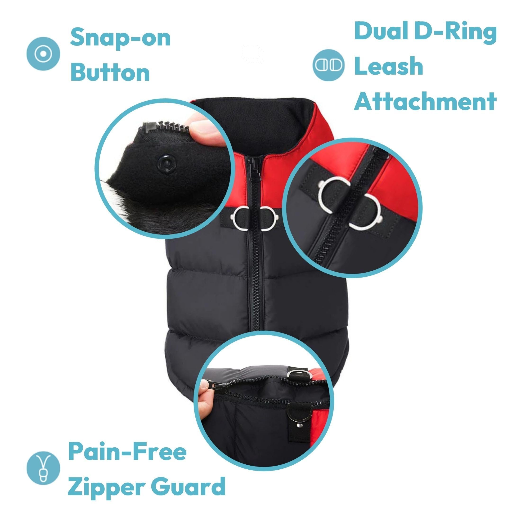 Gooby Padded Vest Dog Jacket - Blue, X-Small - Warm Zip Up Vest Fleece Jacket With Dual D Ring Leash - Winter Water Resistant Sw