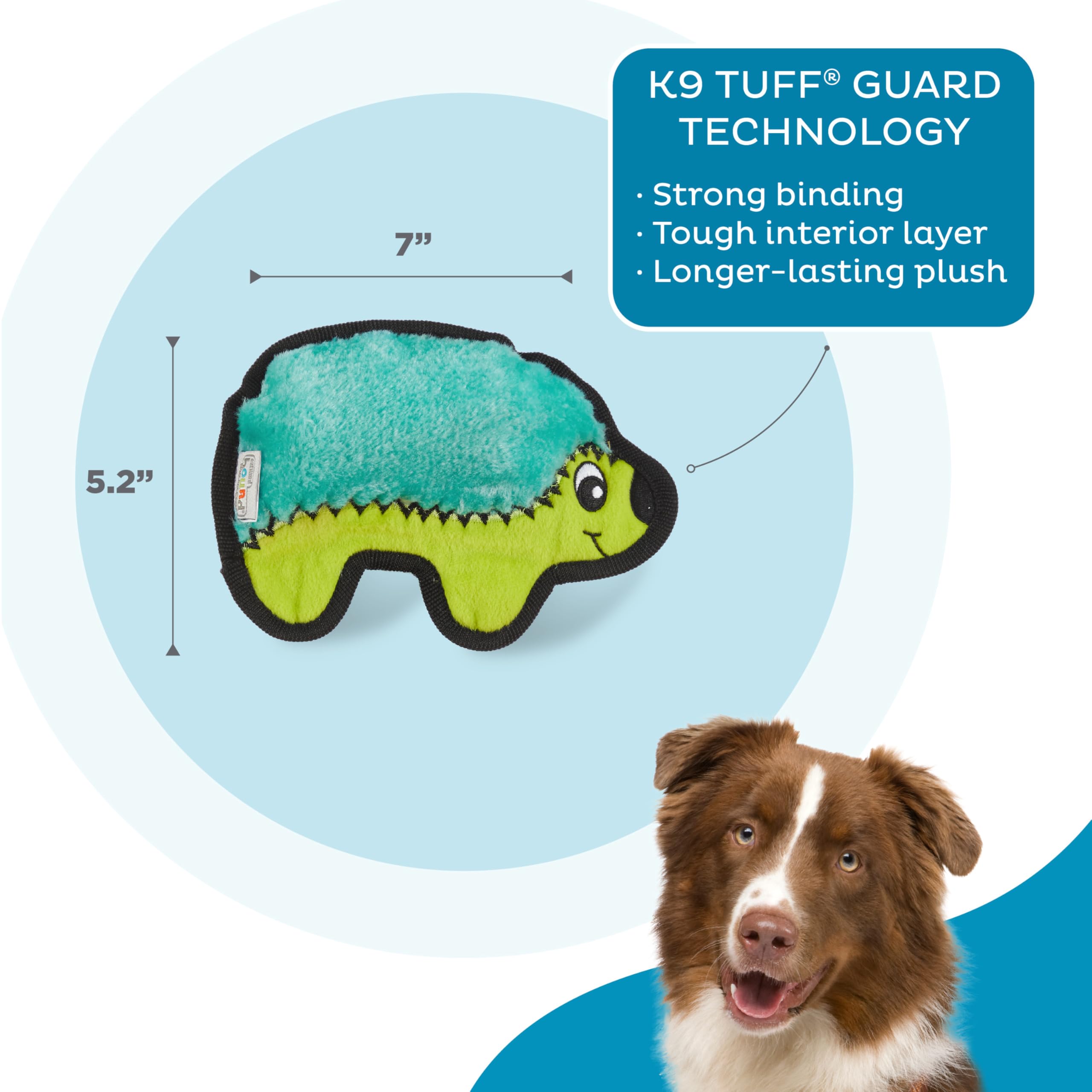 Outward Hound Durablez Tough Plush Squeaky Dog Toy, Hedgehog, Turquoise, Xs