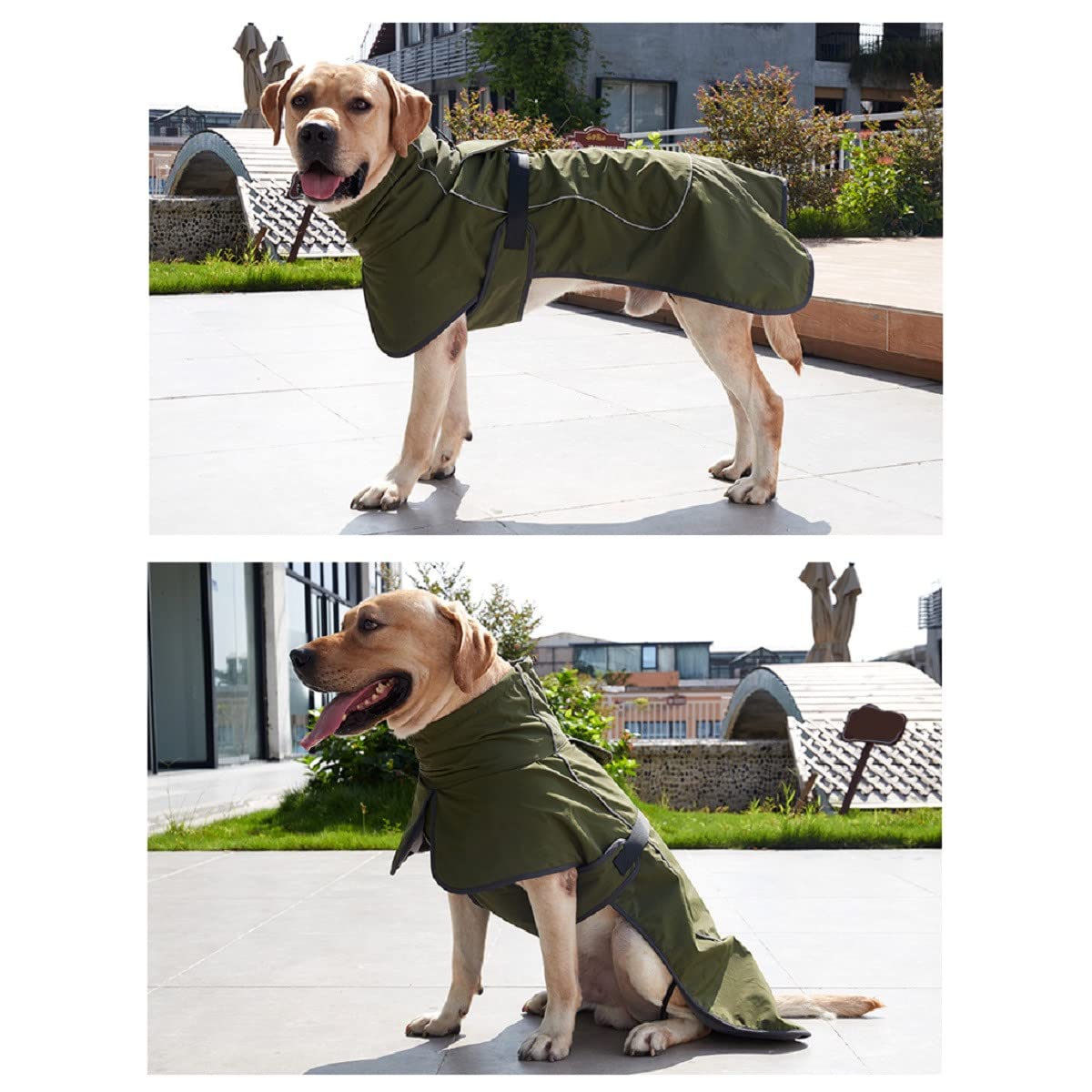 Barkworthies Dog Raincoat - Waterproof Winter Jacket With Velvet Inner, Reflective Strip, Green, Xl