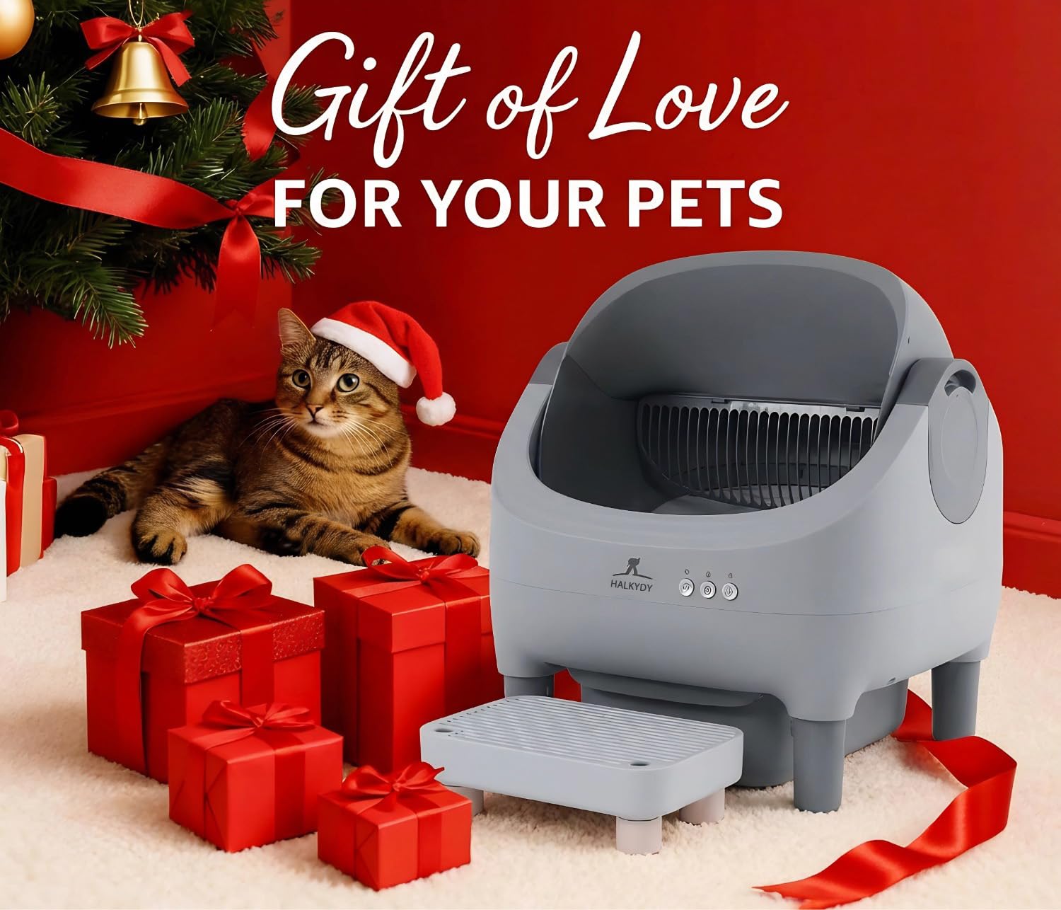 HALKYDY Automatic Litter Box - Self-Cleaning, Large Capacity, White, CATBOX-Mini-F, Odor Control & Smart App Monitoring