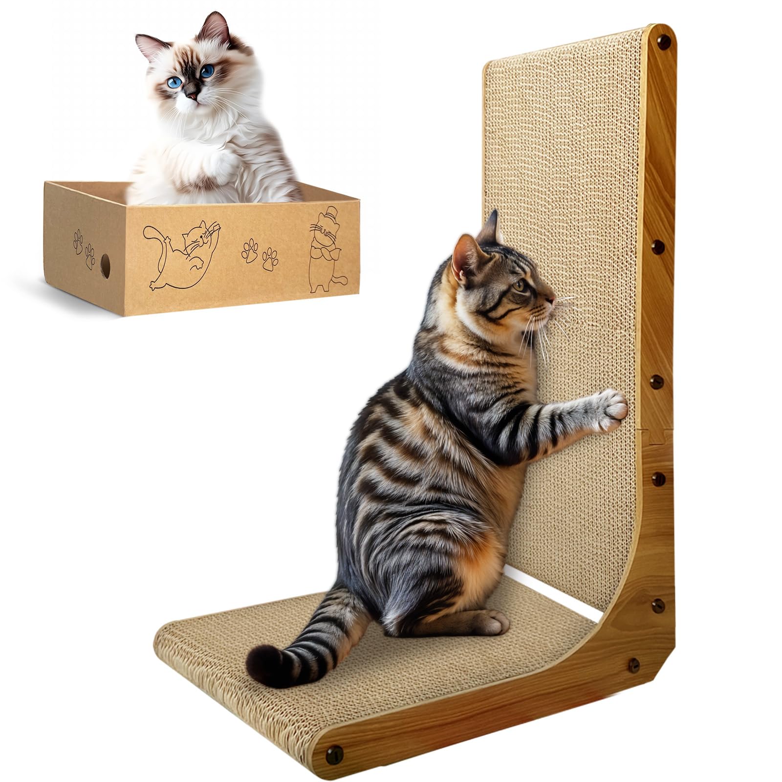 Agym Cat Scratcher, 26 Inch L Shape Cat Scratching Pad For Indoor Cats, Durable Sustainable Cardboard Scratcher With Box, Recycl
