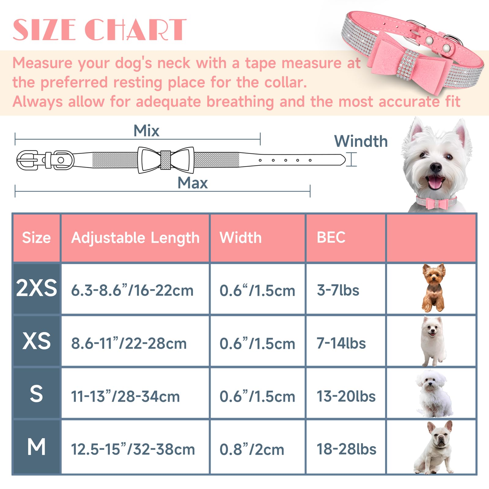 Crystal Dog Collar With Bow Tie,Soft Puppy Bling Collar For Extra Small,Small,Medium Dogs(Pink,2Xs)