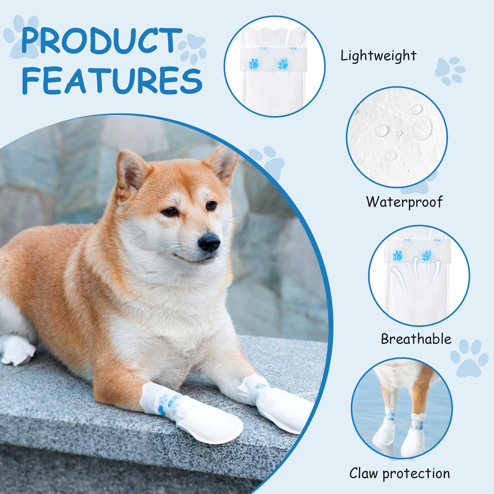 Qiyuda Disposable Dog Booties 20 Count Waterproof Adjustable Dog Cat Shoes Boots Mud Paw Protection Feet Covers