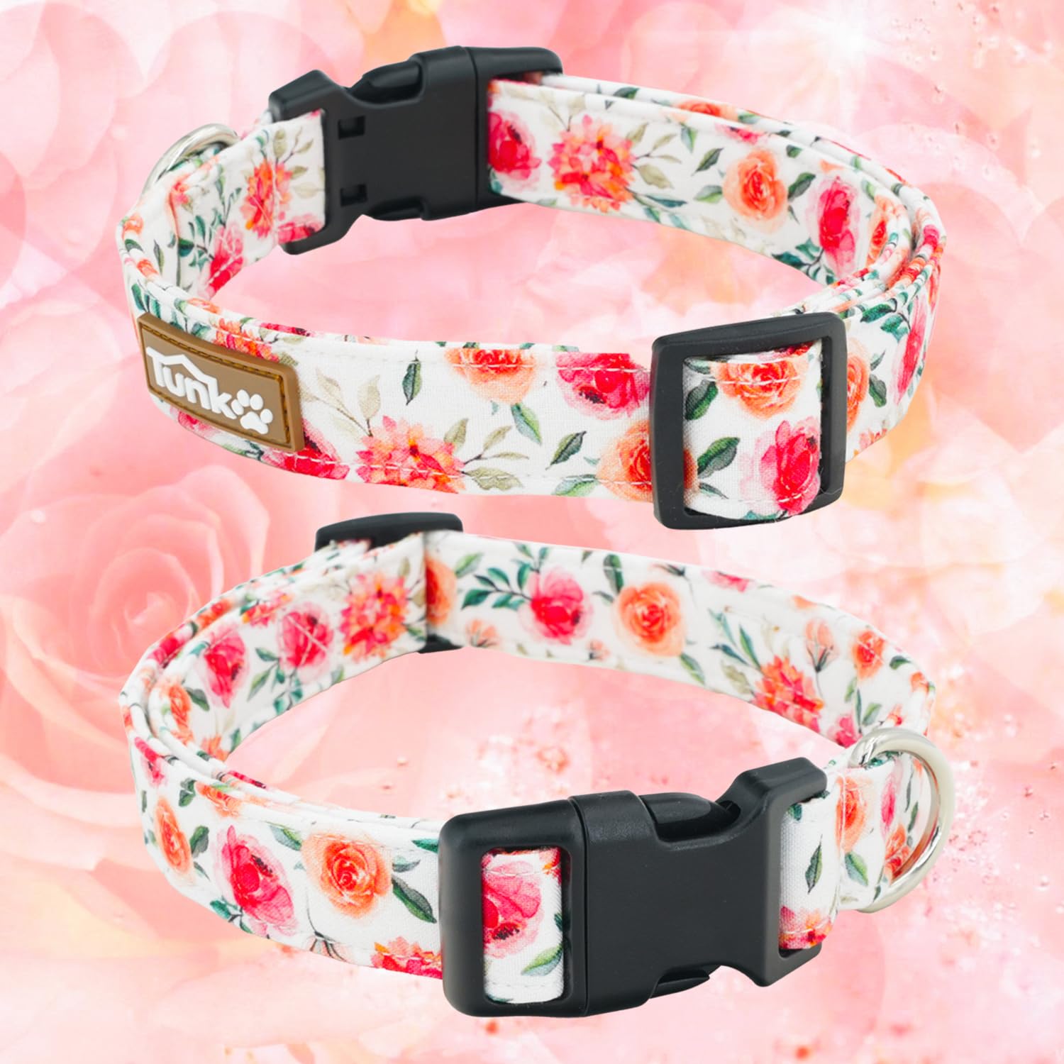 Tunkoo Flower Dog Collar With Rose Cute Adjustable Premium Cotton Collar Durable Plastic Buckle For Small Medium Large Boys Girl
