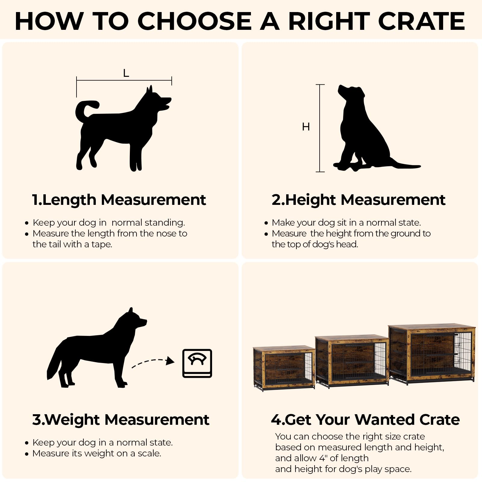 TLSUNNY Dog Crate Furniture, 44.1 Wooden Dog Kennel Indoor with 2 Doors, Heavy-Duty Dog Cage with Removable Tray, End Side Table
