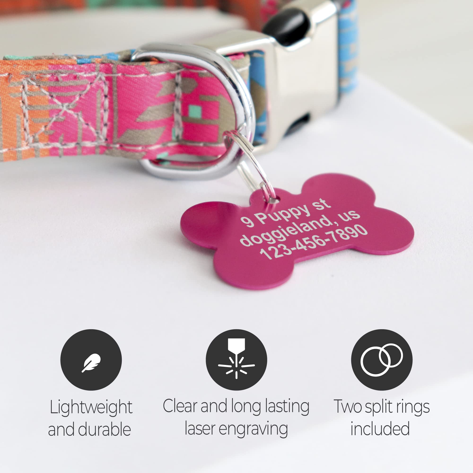 Bone Shape Dog Id Tags Aluminum Custom Laser Engraved Both Sides With Up To 4 Lines Of Text, Dog Name Tags Personalized With Dur