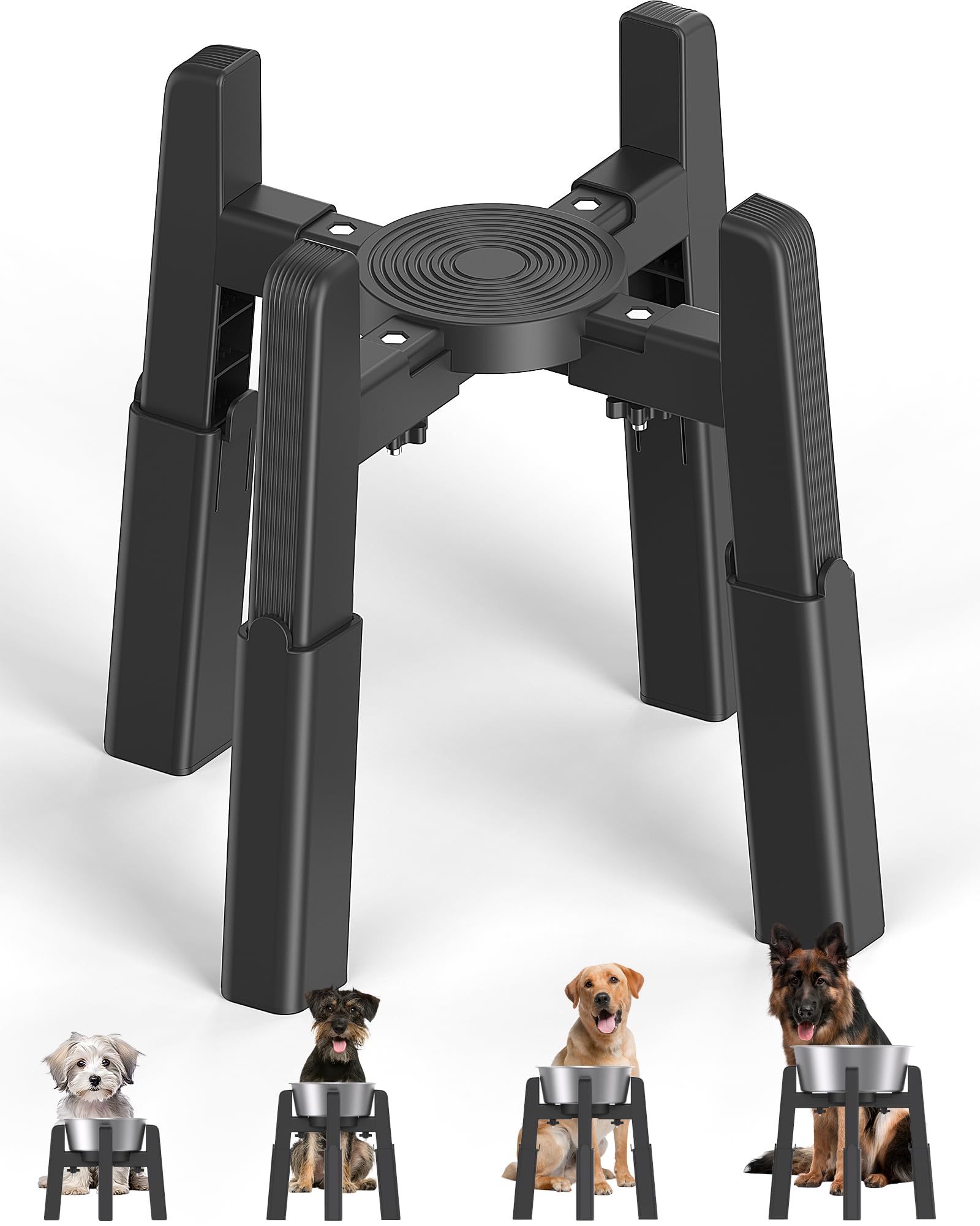 CZPET Dog Bowl Stand with Adjustable Height and Width [Stand Only], Elevated Pet Water & Food Feeder for Medium & Large Dogs, St