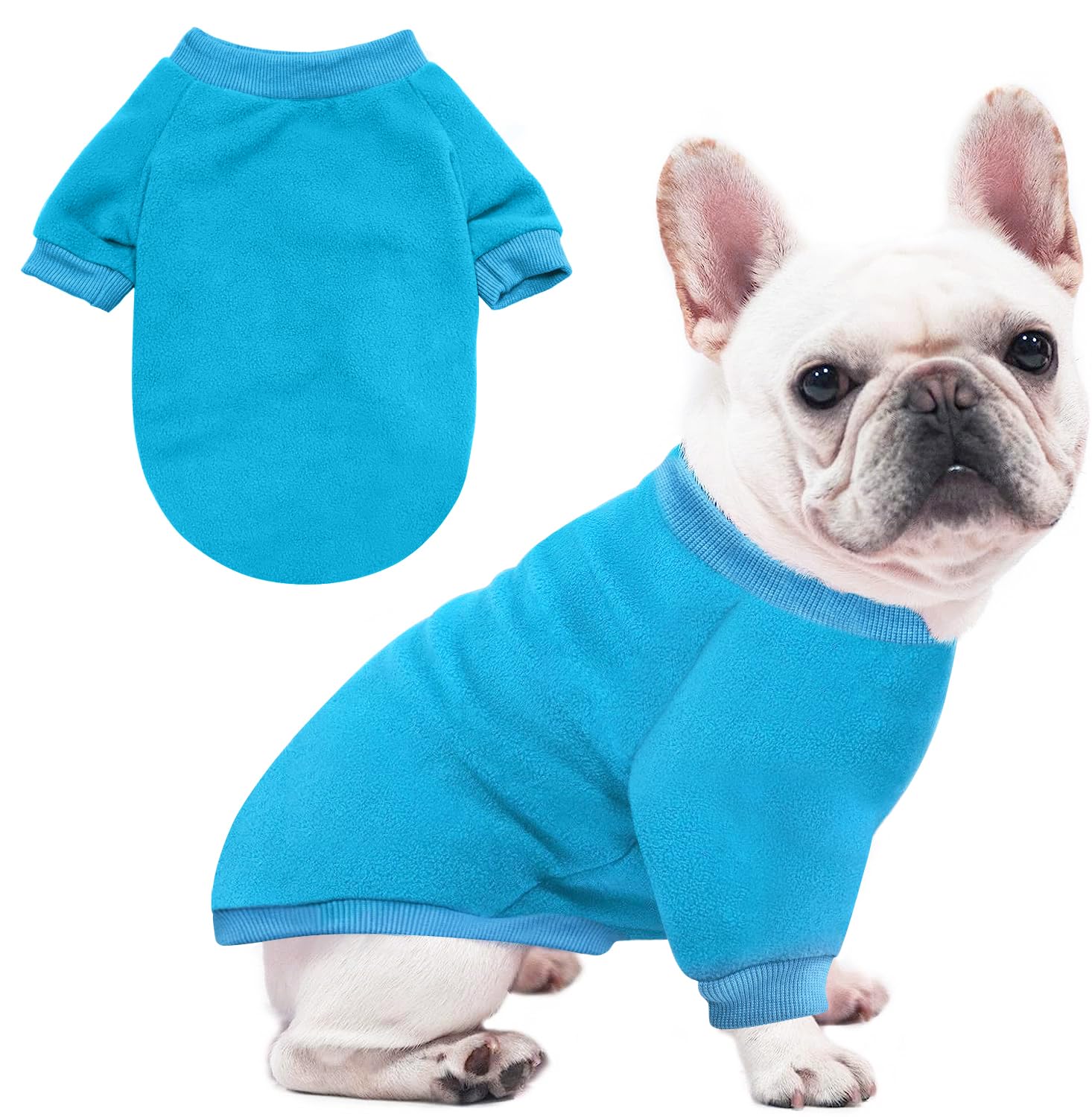 Idepet Dog Fleece Sweater - Soft Puppy Sweatshirt & Warm Winter Shirt For Small Dogs & Cats (Blue, Small)