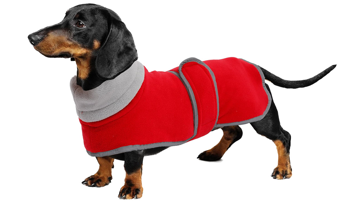 Geyecete Dog Jacket, Dog Coat Perfect For Dachshunds, Dog Winter Coat With Padded Fleece Lining And High Collar, Dog Snowsuit With Adjustable Bands Sizes-Red-M