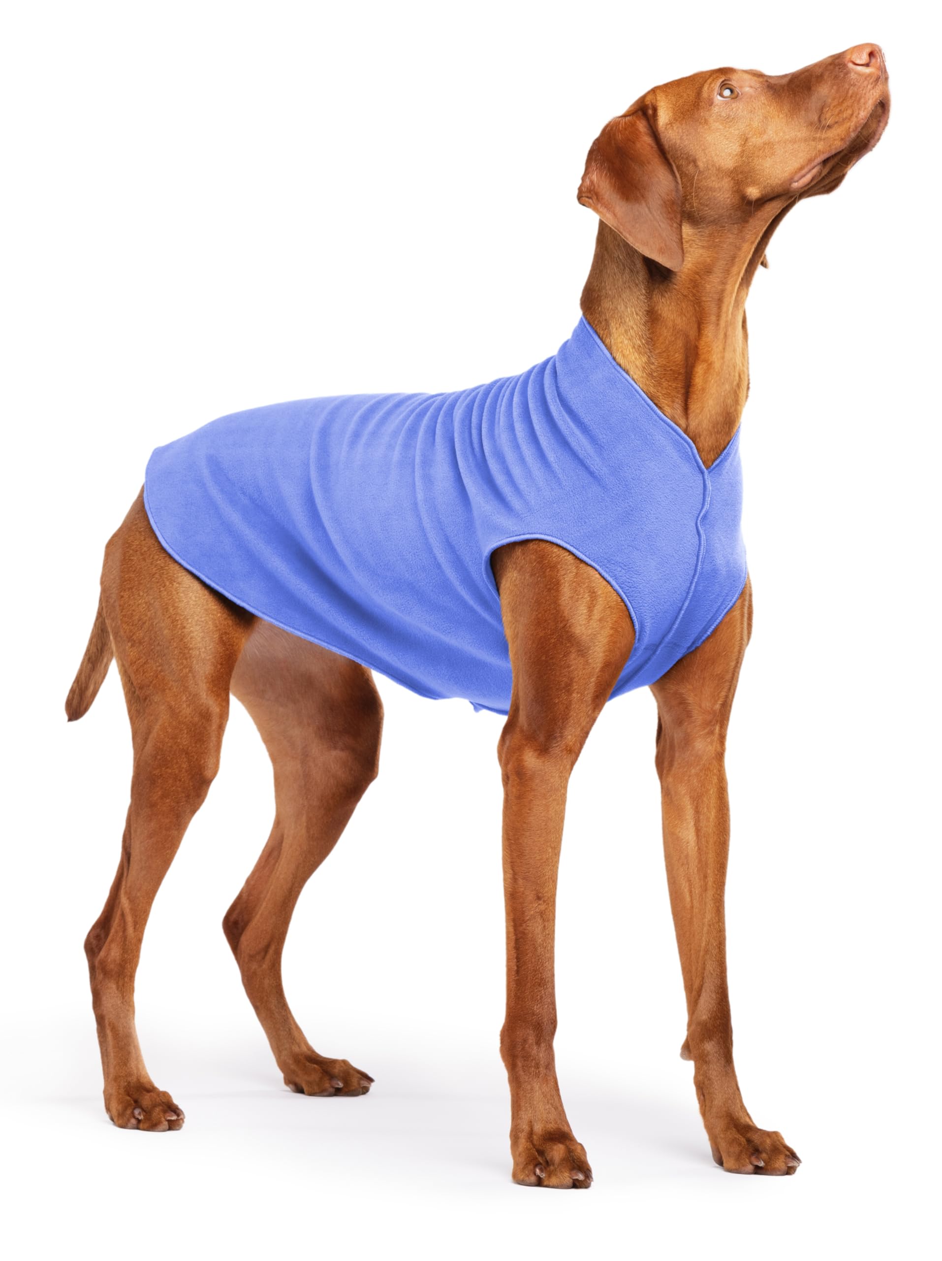 Gold Paw Stretch Fleece Dog Coat, Stretchy Pet Sweater, Machine Washable Pullover For Winter And Fall, Cornflower Blue, 18
