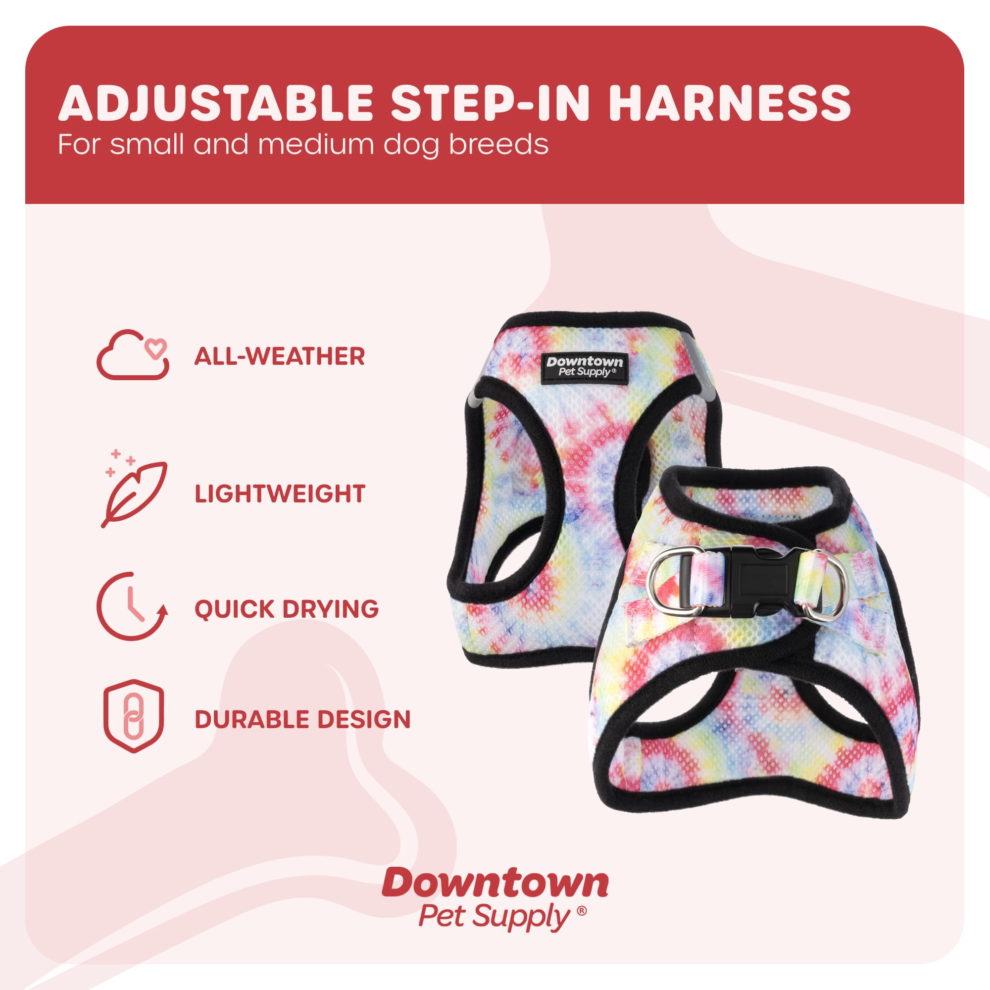 Downtown Pet Supply Step In Dog Harness For Small Dogs No Pull, Large, Tie Dye Traditional - Adjustable Harness With Padded Mesh