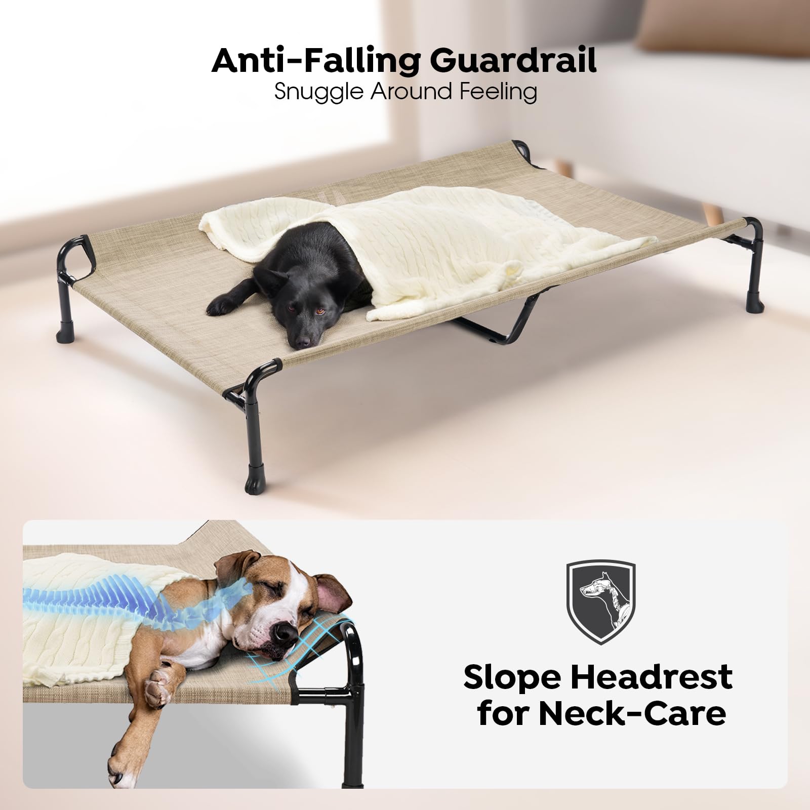 Veehoo Cooling Elevated Dog Bed - Raised For Large Dogs, Outdoor With Guardrail, Upgraded Non-Slip Feet, Breathable Teslin Mesh,