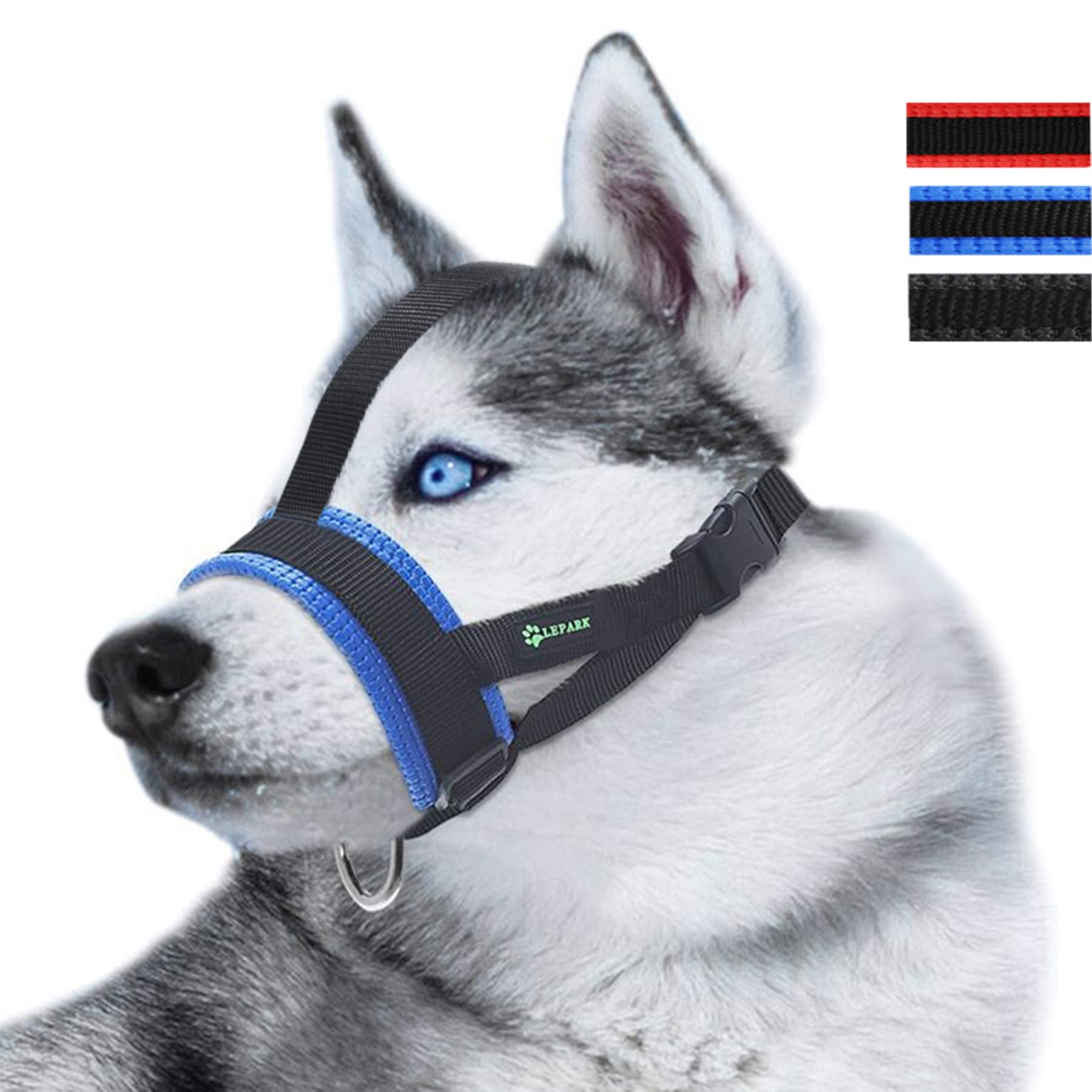 Head Strap Dog Muzzle Prevent From Taking Off By Paws For Small,Medium And Large Dogs(M/Blue)