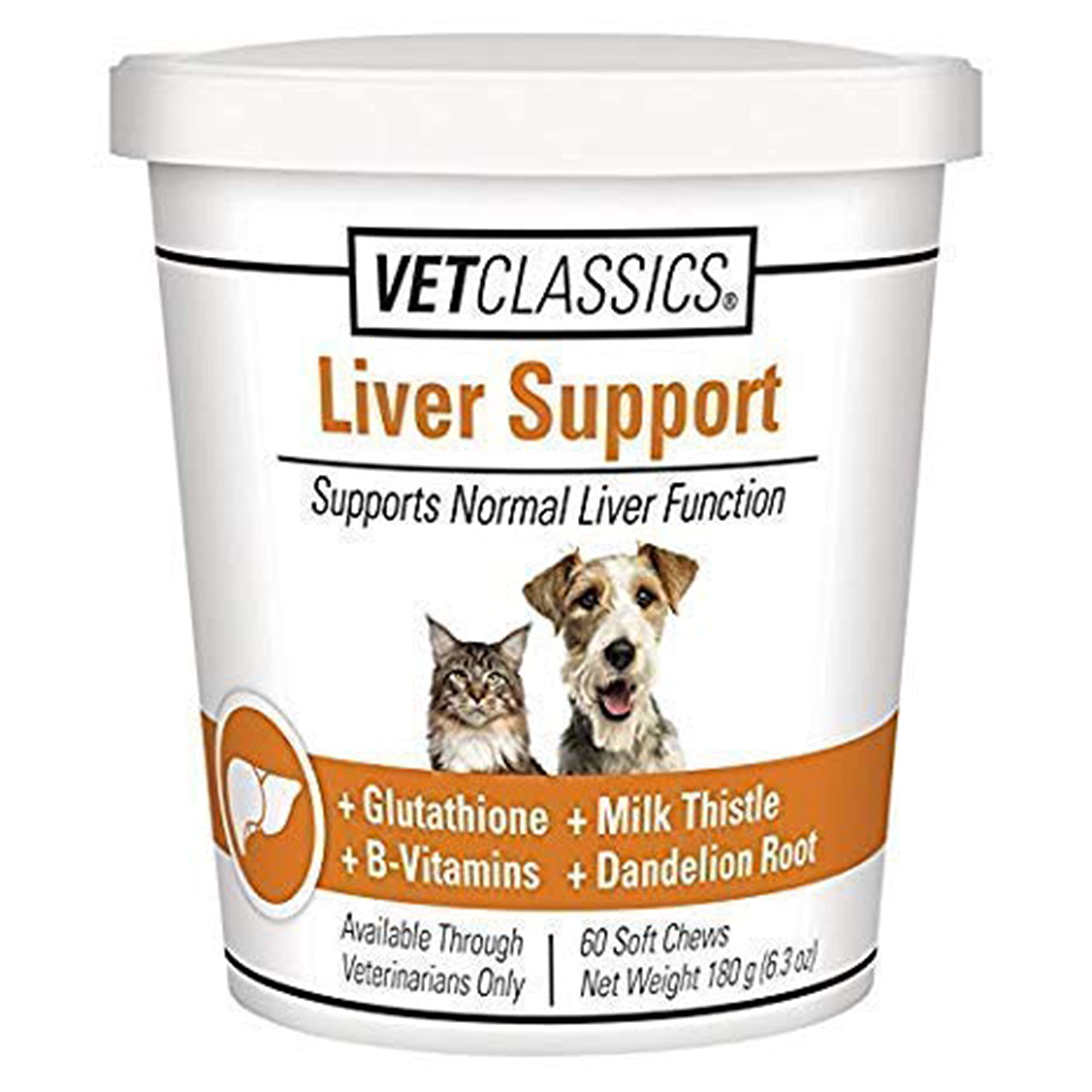 Vet Classics Liver Support Pet Health Supplement for Dogs, Cats - Liver Functions - B-Vitamins, Glutathione, Milk Thistle - Soft