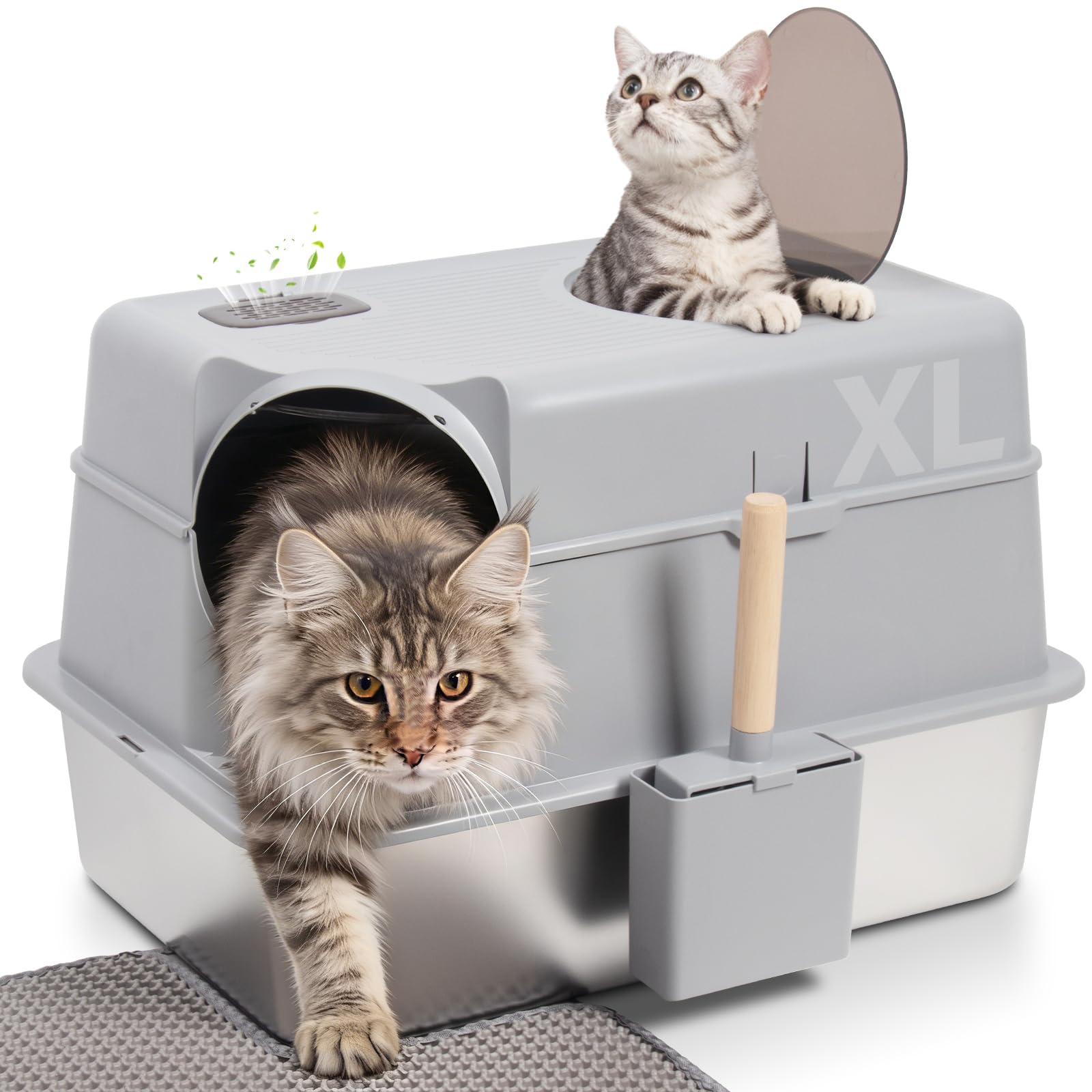Stainless Steel Litter Box with Lid,XL Large Enclosed Cat Litter Box for Big Cats,Front & Top Entry Metal Litterbox, Odor Contro