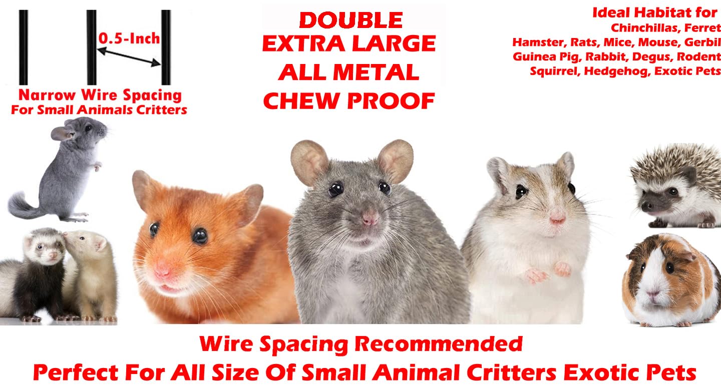 74'' Large Double Stackable Wrought Iron Tight 1/2-Inch Bar Spacing Chew-Proof Separate Cages For Ferret Chinchilla Sugar Glider