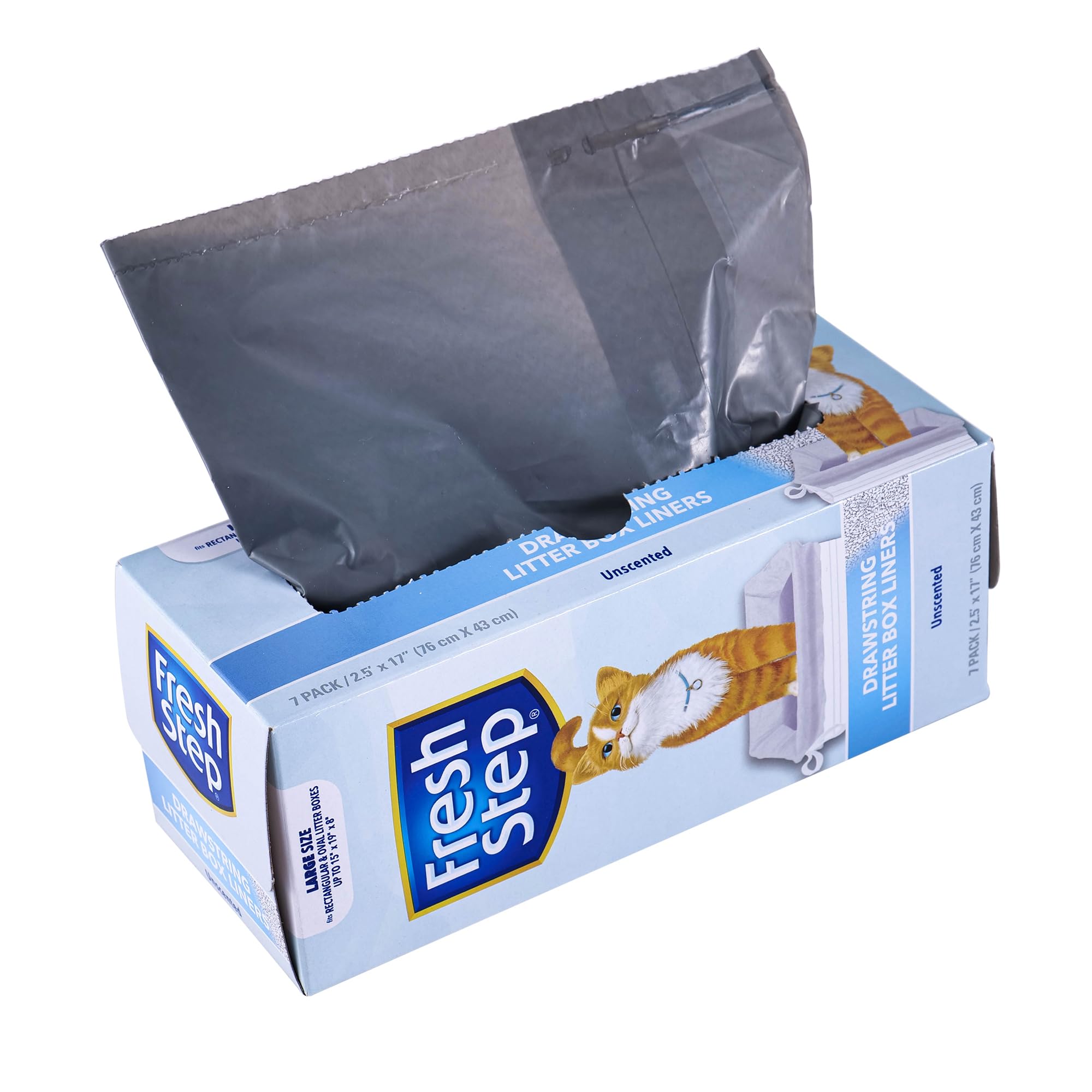 Fresh Step Drawstring Cat Litter Box Liners, Unscented, Size Large, 30' X 17' - 7 Count | Kitty Litter Bags, Cat Litter Liners For All Cats To Keep Your Home Clean