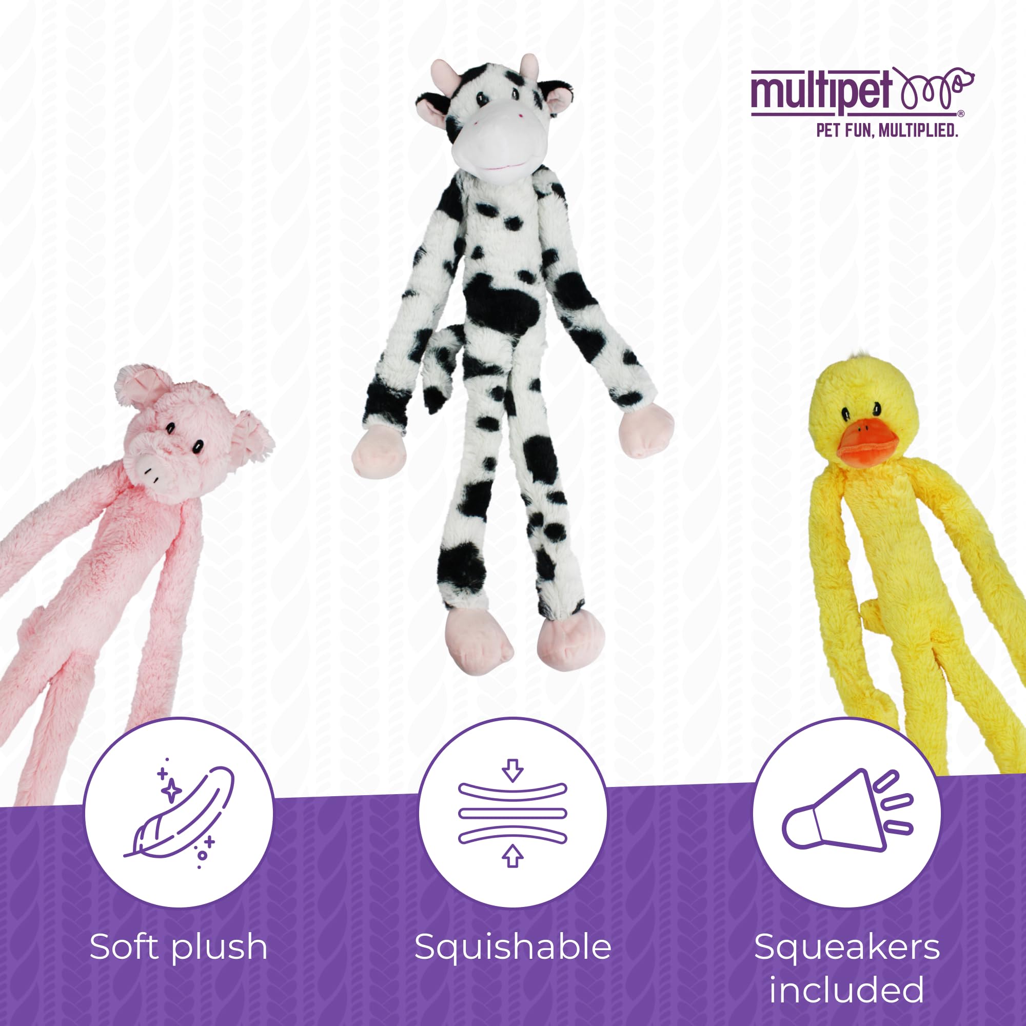 Multipet Swingin Slevin Cow Dog Plush Toy - Squeaky Toy for All Dogs - Extra Soft Plush - Stuffed Animal Dog Toy for Cuddling &